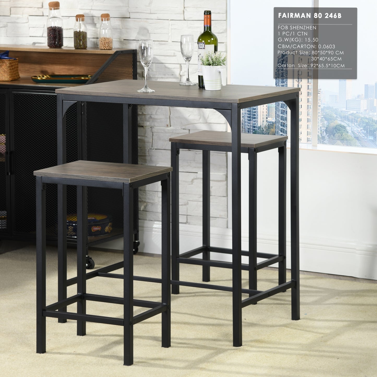 Chaise De Bar Vintage En MDF Et Tube En Fer Noir