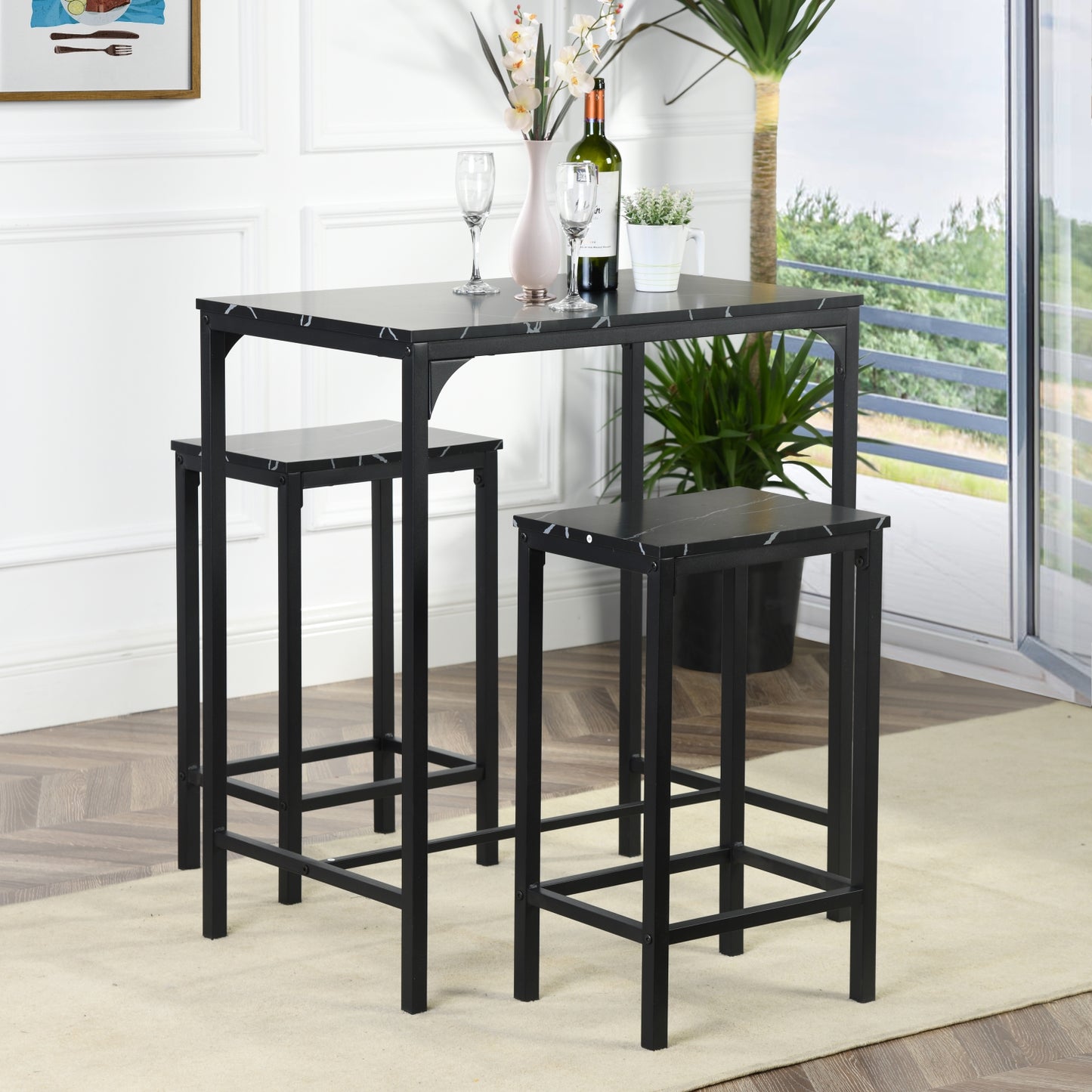 Ensemble de Table de Bar avec 1 Table et 2 Chaises