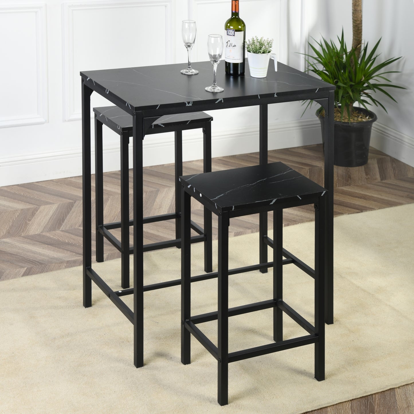 Ensemble de Table de Bar avec 1 Table et 2 Chaises