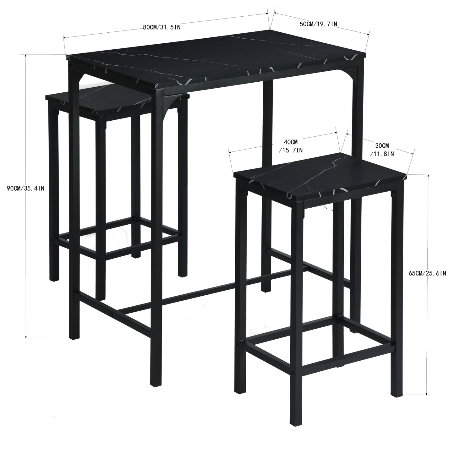 Ensemble de Table de Bar avec 1 Table et 2 Chaises