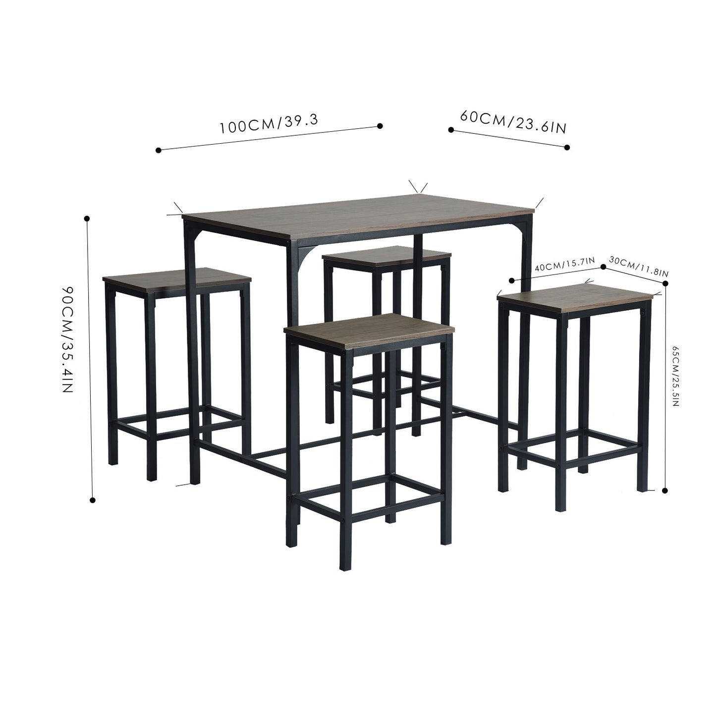 Ensemble de Table de Bar avec 1 Table et 4 Chaises, Design Moderne