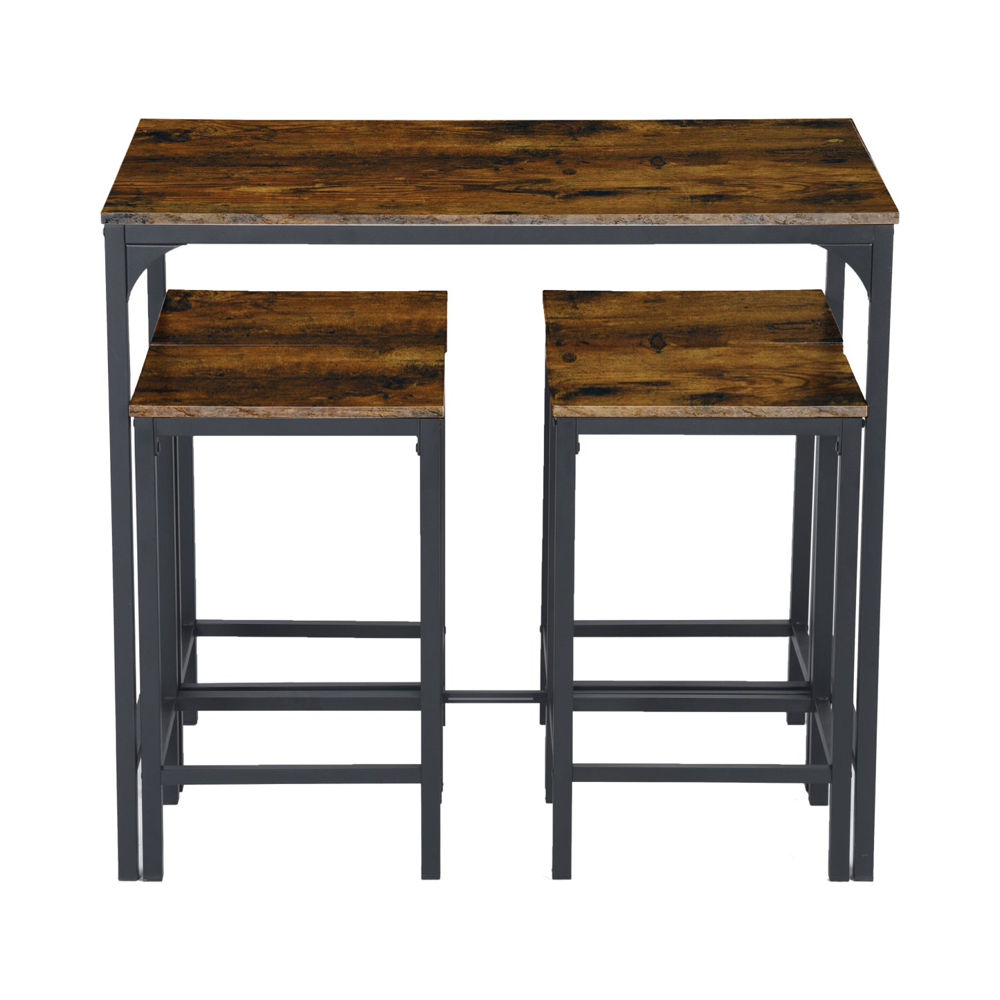 Ensemble Table de Salle à Manger, Table de Bar et chaises de Bar, Table Haute et 4 Tabouret -Marron