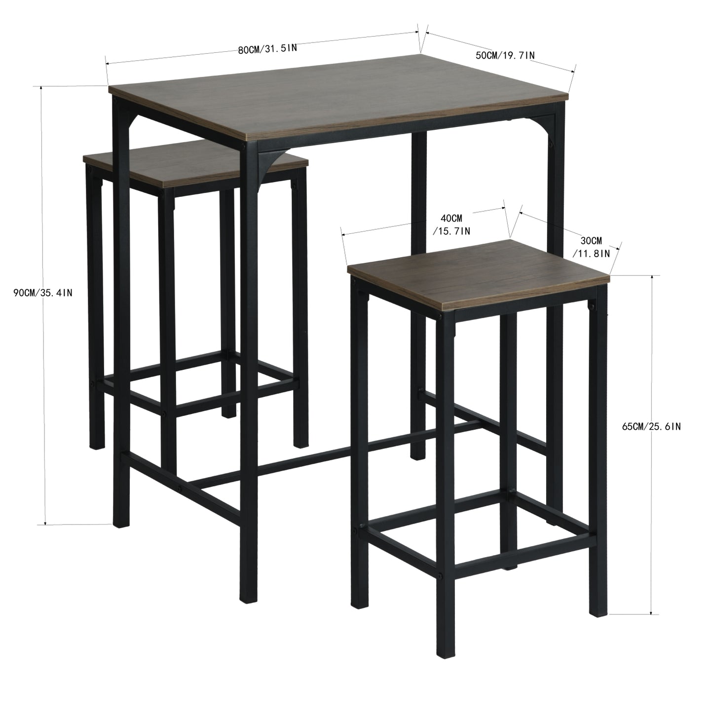 Ensemble de Table de Bar avec 1 Table et 2 Chaises