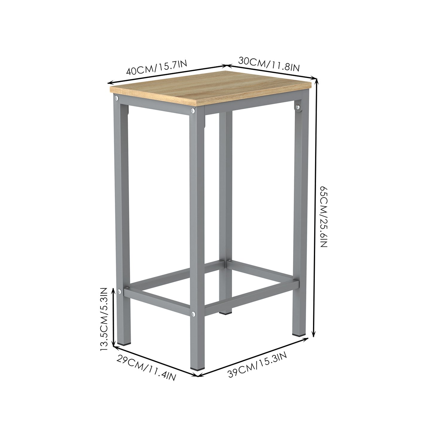 Ensemble Table de Salle à Manger, Table de Bar et chaises de Bar, Table Haute et 4 Tabouret, Chêne, pieds en fer argenté