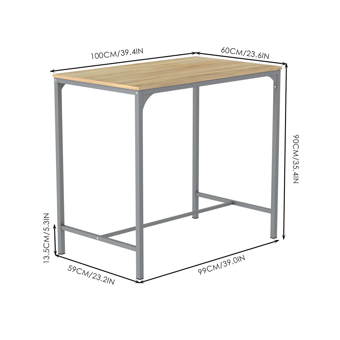 Ensemble Table de Salle à Manger, Table de Bar et chaises de Bar, Table Haute et 4 Tabouret, Chêne, pieds en fer argenté