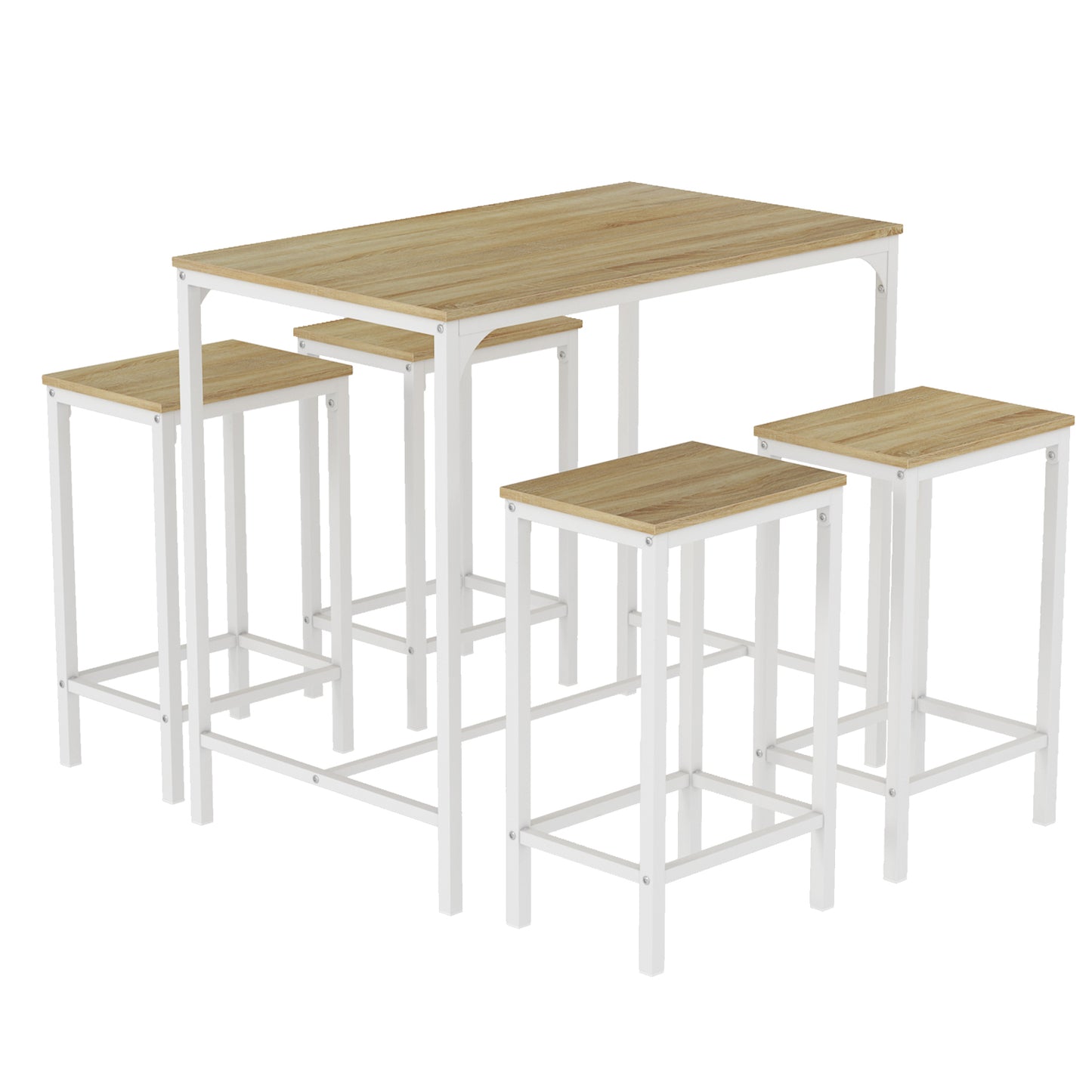 Ensemble Table de Salle à Manger, Table de Bar et chaises de Bar, Table Haute et 4 Tabouret, Chêne