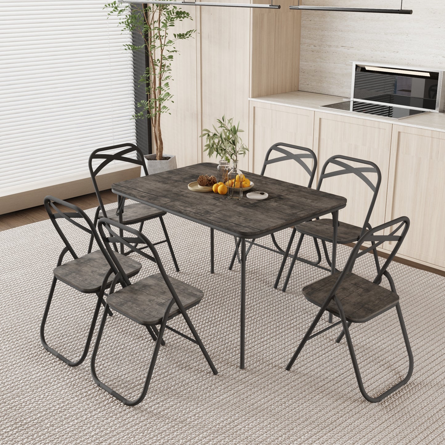 Lot de 6 Chaises Pliantes Marron en métal Style Industriel
