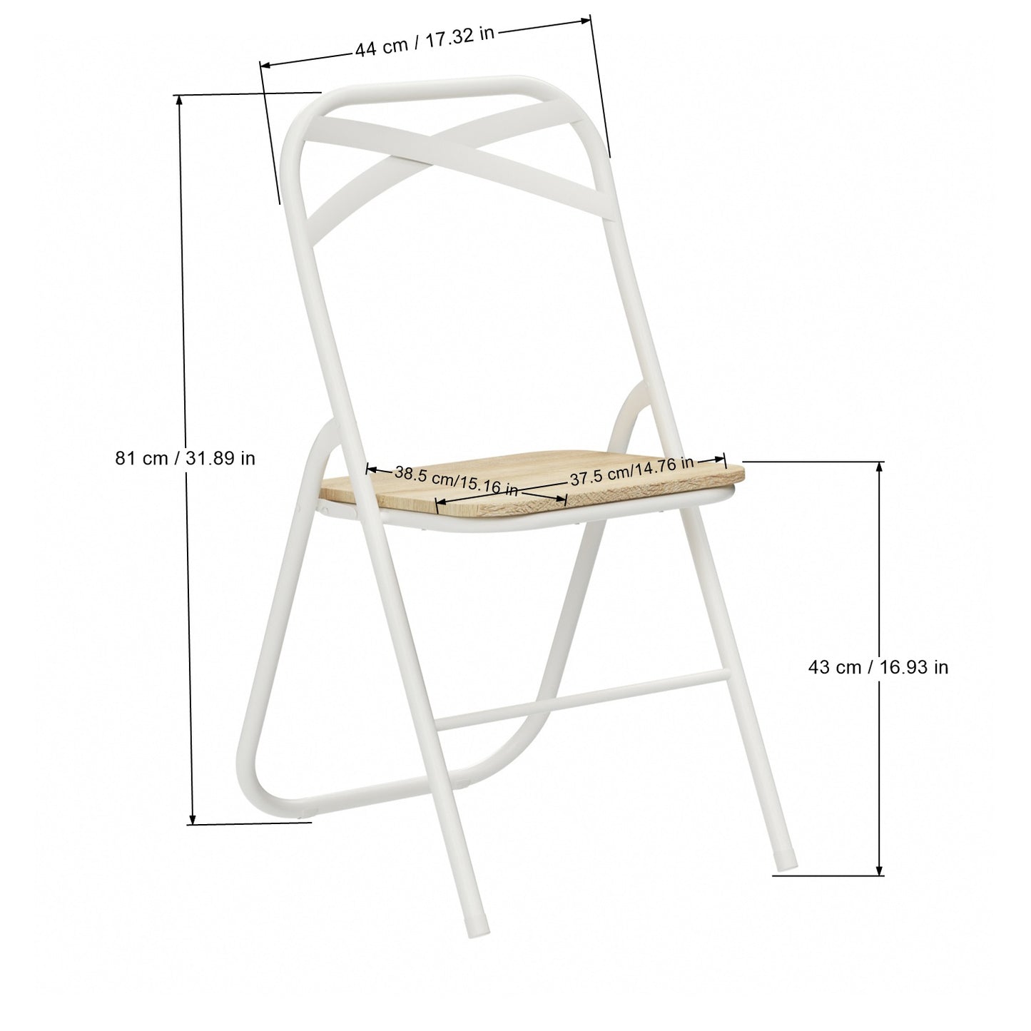 Lot de 4 Chaises Pliantes Chêne en métal Style Industriel
