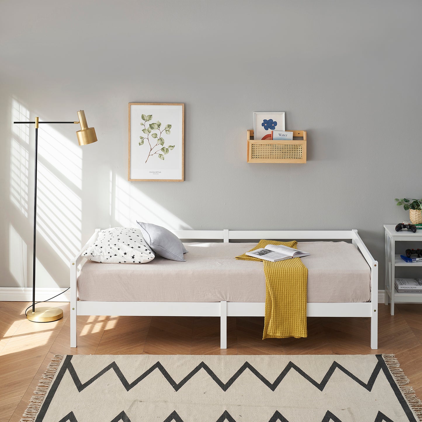 Structure de Lit Simple Style Scandinave - 90x190 cm - Blanc