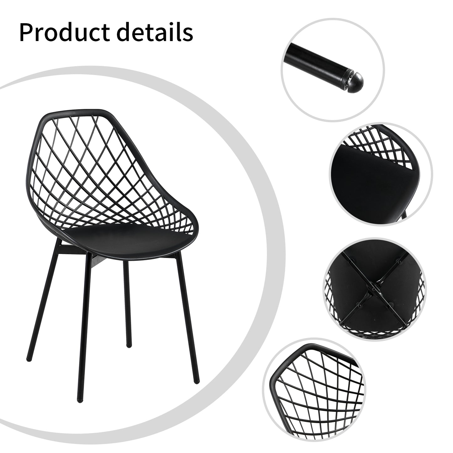 Chaise Salle a Manger Lot de 6, Chaise Scandinave avec Pieds en Métal, Chaise Cuisine Chaise Salon Chaise de Salon, Facile à Installer, Noir