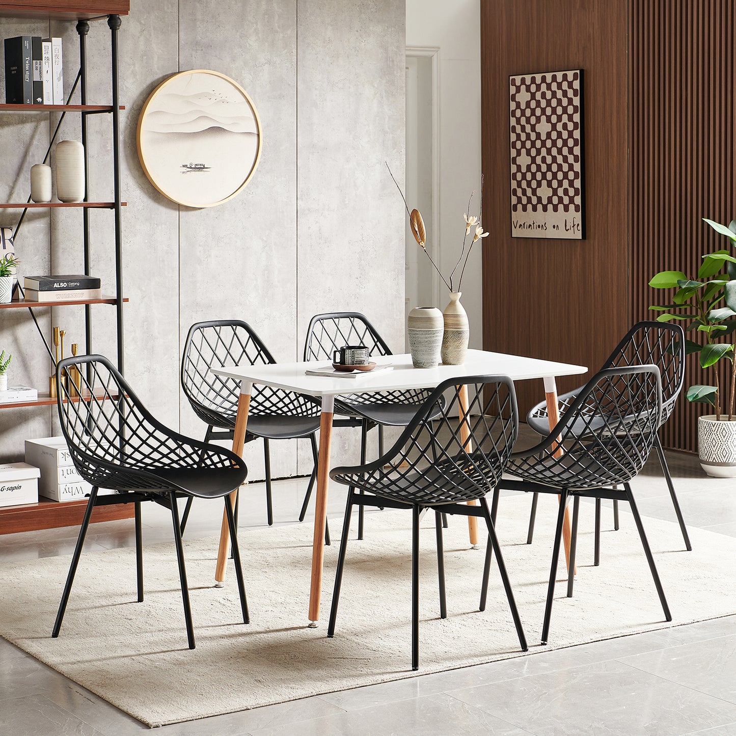 Chaise Salle a Manger Lot de 6, Chaise Scandinave avec Pieds en Métal, Chaise Cuisine Chaise Salon Chaise de Salon, Facile à Installer, Noir