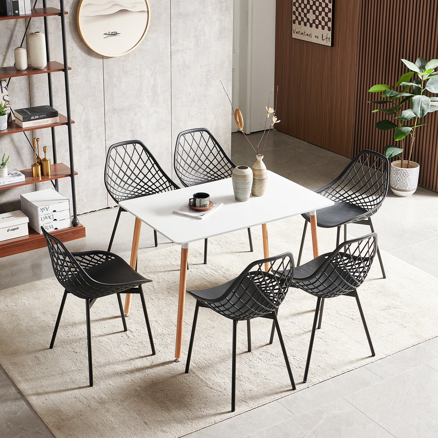 Chaise Salle a Manger Lot de 6, Chaise Scandinave avec Pieds en Métal, Chaise Cuisine Chaise Salon Chaise de Salon, Noir