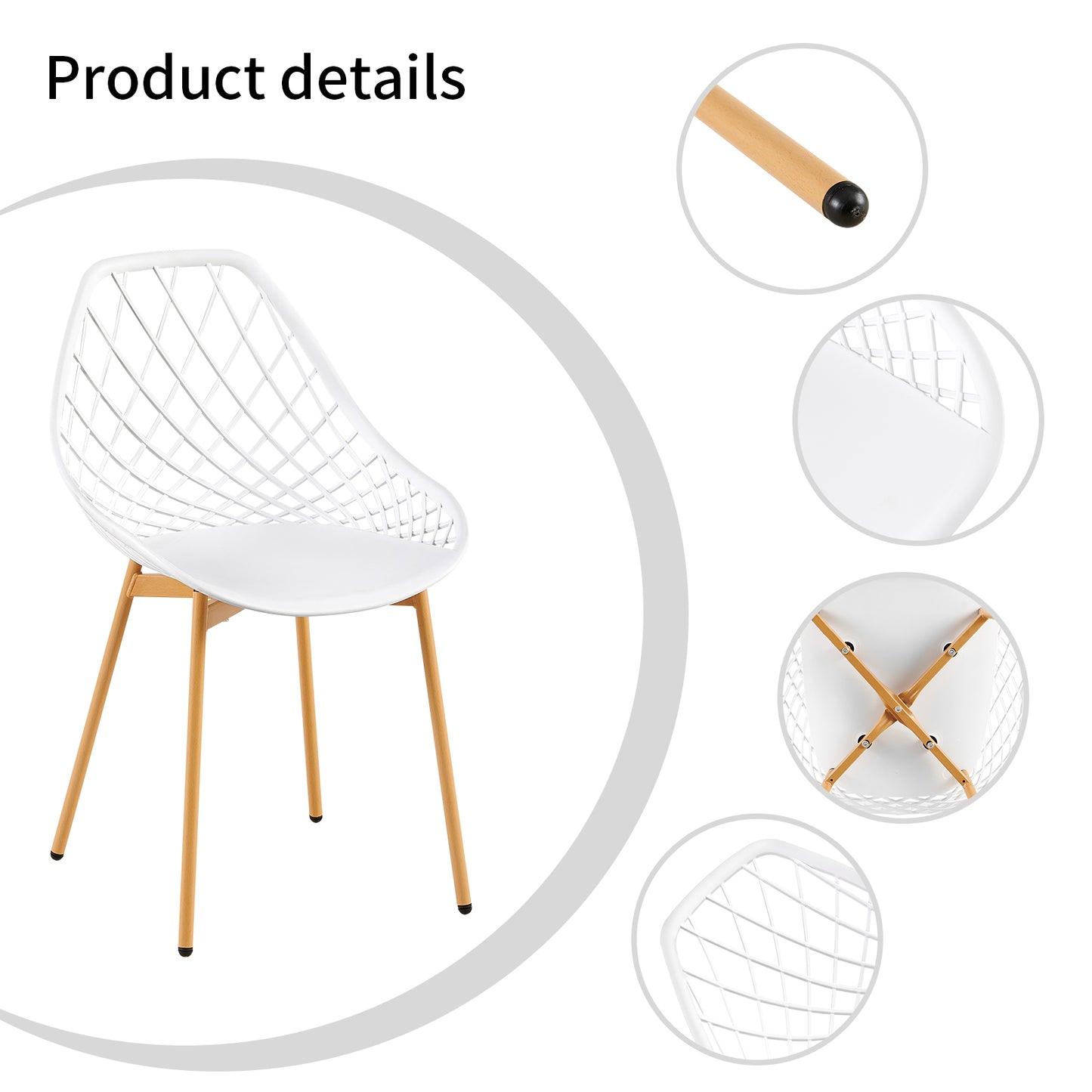 Chaise Salle a Manger Lot de 6, Chaise Scandinave avec Pieds en Métal, Chaise Cuisine Chaise Salon Chaise de Salon, Facile à Installer, Blanc