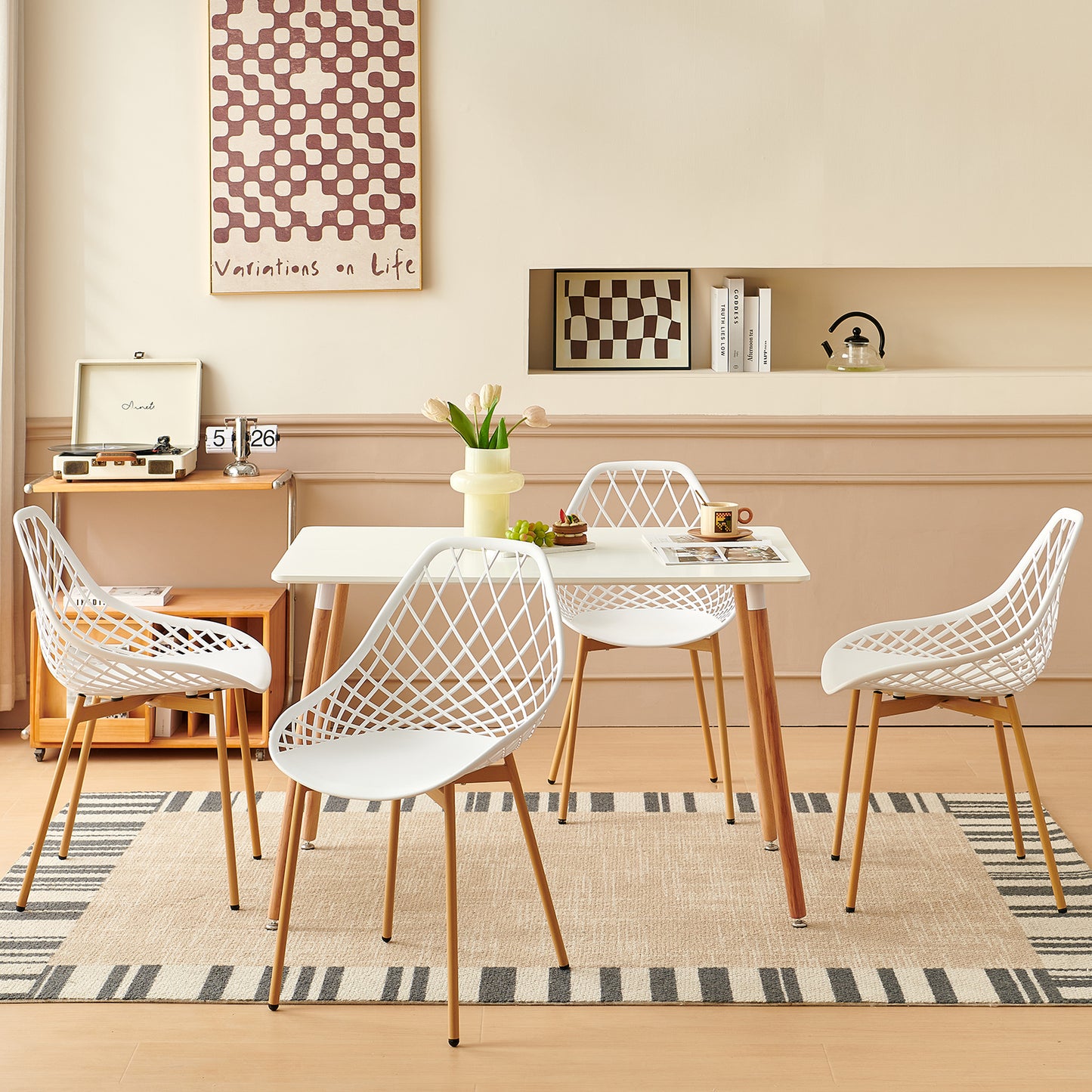 Chaise Salle a Manger Lot de 4, Chaise Scandinave avec Pieds en Métal, Chaise Cuisine Chaise Salon Chaise de Salon, Facile à Installer, Blanc