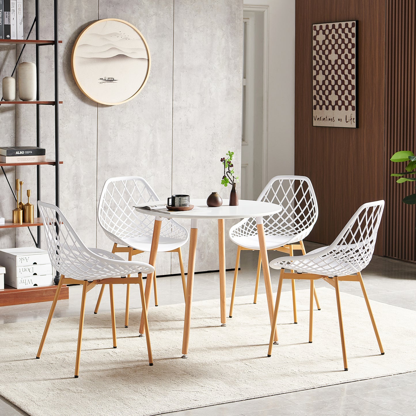 Chaise Salle a Manger Lot de 4, Chaise Scandinave avec Pieds en Métal, Chaise Cuisine Chaise Salon Chaise de Salon, Blanc