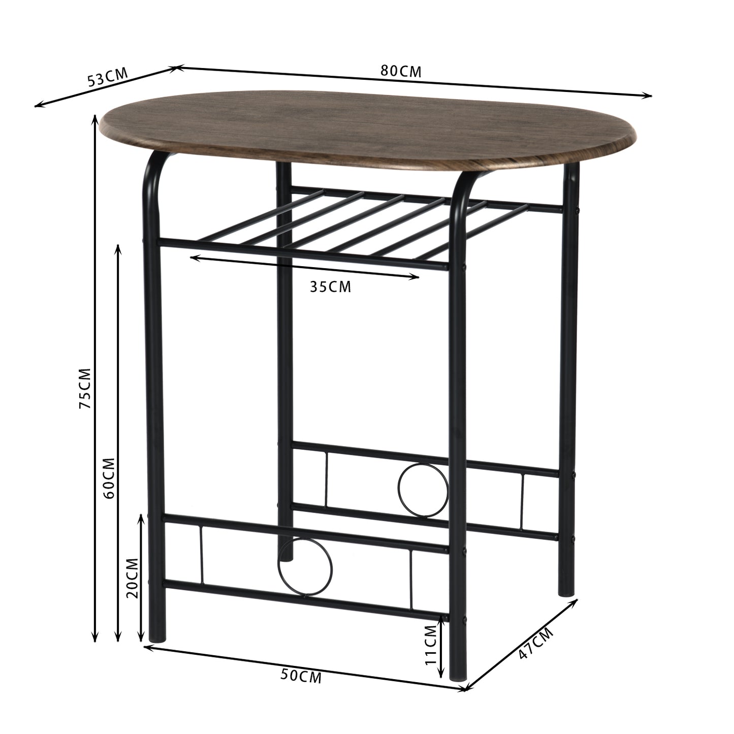 Ensemble table à manger 80x 53x 75 cm et 2 chaises - Marron et Noir - Style Industriel, pour Cuisine, Salle à Manger, Salon