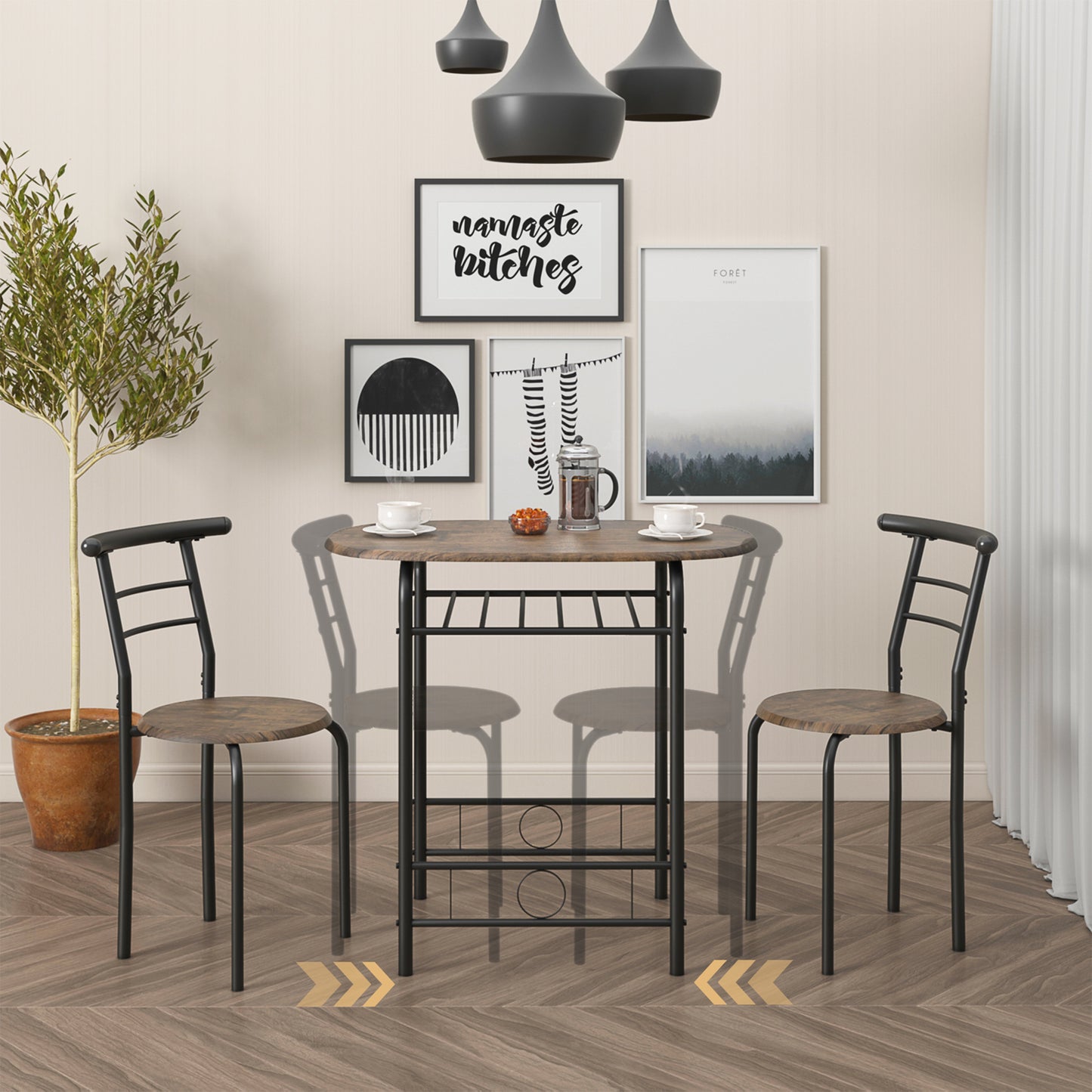 Ensemble table à manger 80x 53x 75 cm et 2 chaises - Marron et Noir - Style Industriel, pour Cuisine, Salle à Manger, Salon