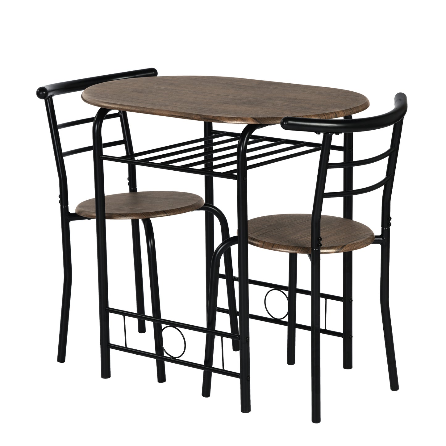 Ensemble table à manger 80x 53x 75 cm et 2 chaises - Marron et Noir - Style Industriel, pour Cuisine, Salle à Manger, Salon