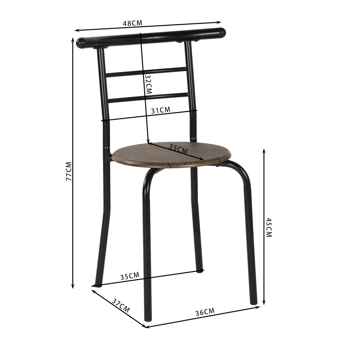 Ensemble table à manger 90x 53x 75 cm et 2 chaises - Marron et Noir - Style Industriel, pour Cuisine, Salle à Manger, Salon
