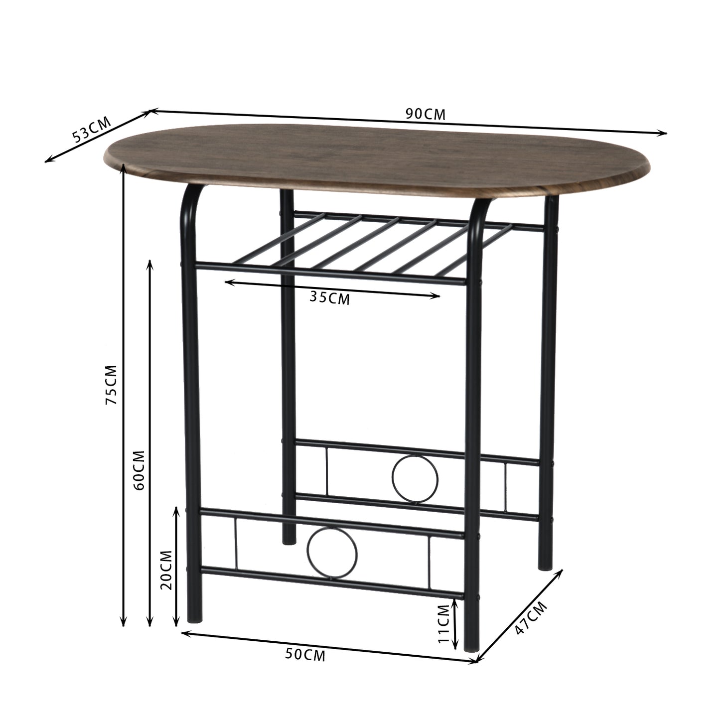 Ensemble table à manger 90x 53x 75 cm et 2 chaises - Marron et Noir - Style Industriel, pour Cuisine, Salle à Manger, Salon