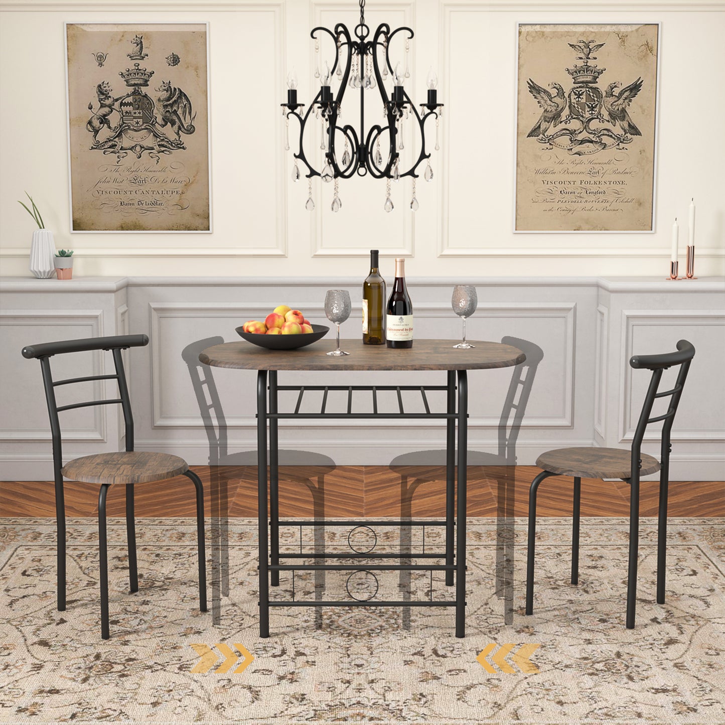 Ensemble table à manger 90x 53x 75 cm et 2 chaises - Marron et Noir - Style Industriel, pour Cuisine, Salle à Manger, Salon