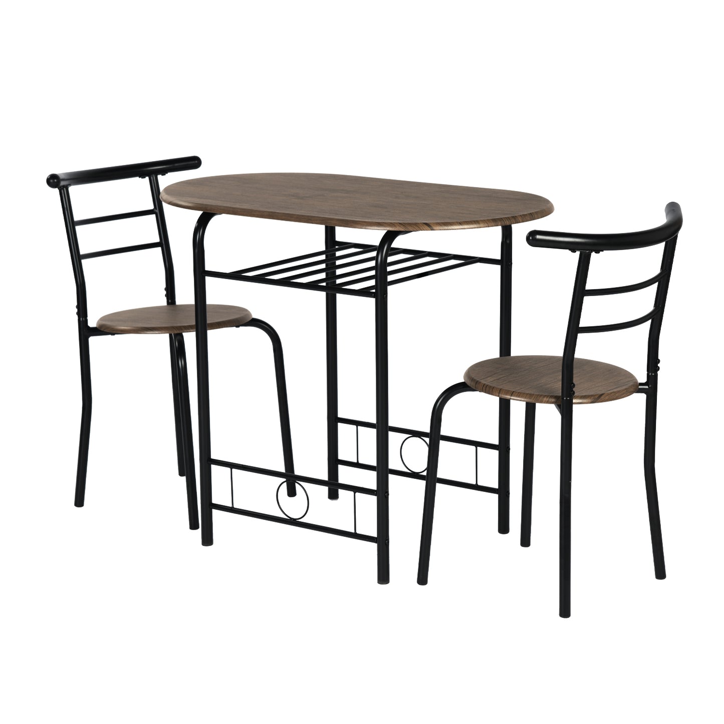 Ensemble table à manger 90x 53x 75 cm et 2 chaises - Marron et Noir - Style Industriel, pour Cuisine, Salle à Manger, Salon