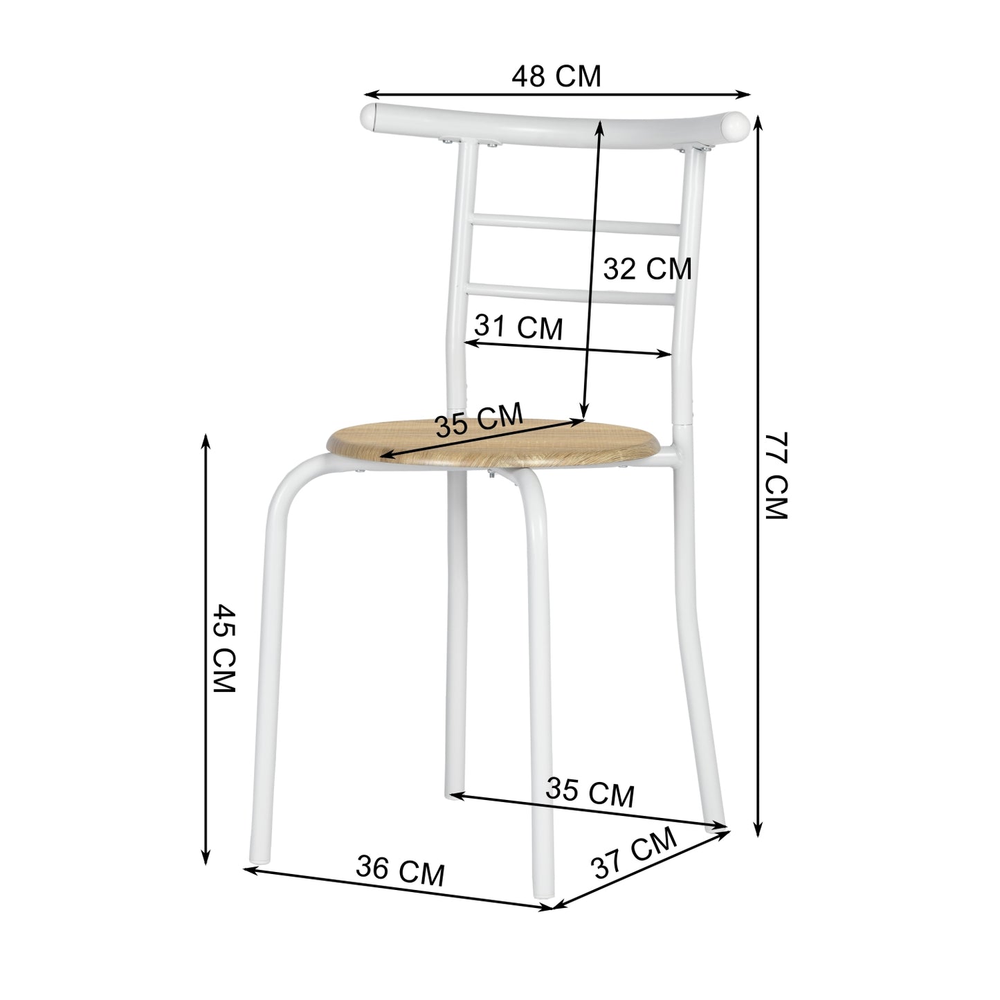 Ensemble table à manger 80x 53x 75 cm et 2 chaises - Hêtre clair et Blanc - Style Industriel, pour Cuisine, Salle à Manger, Salon