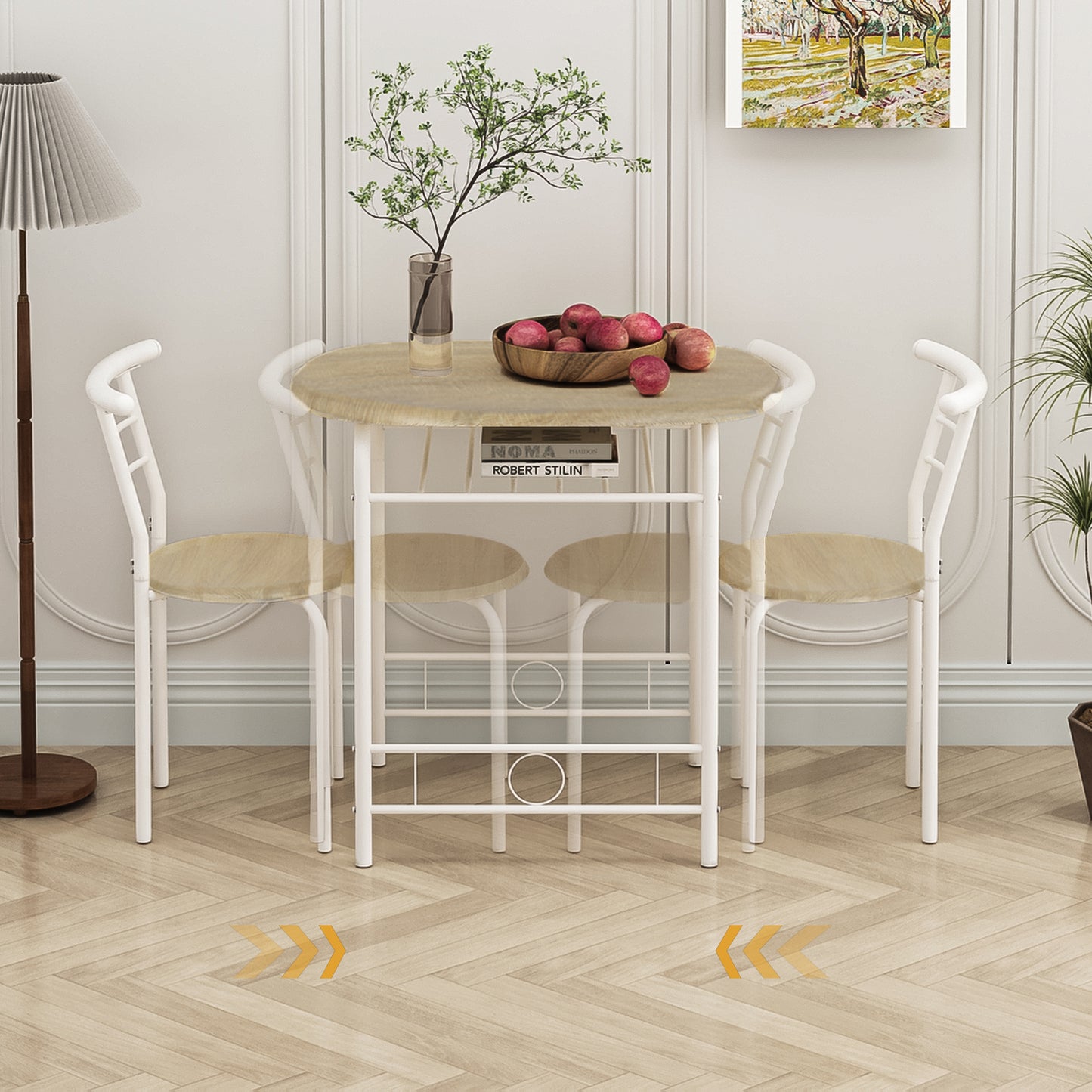 Ensemble table à manger 80x 53x 75 cm et 2 chaises - Hêtre clair et Blanc - Style Industriel, pour Cuisine, Salle à Manger, Salon