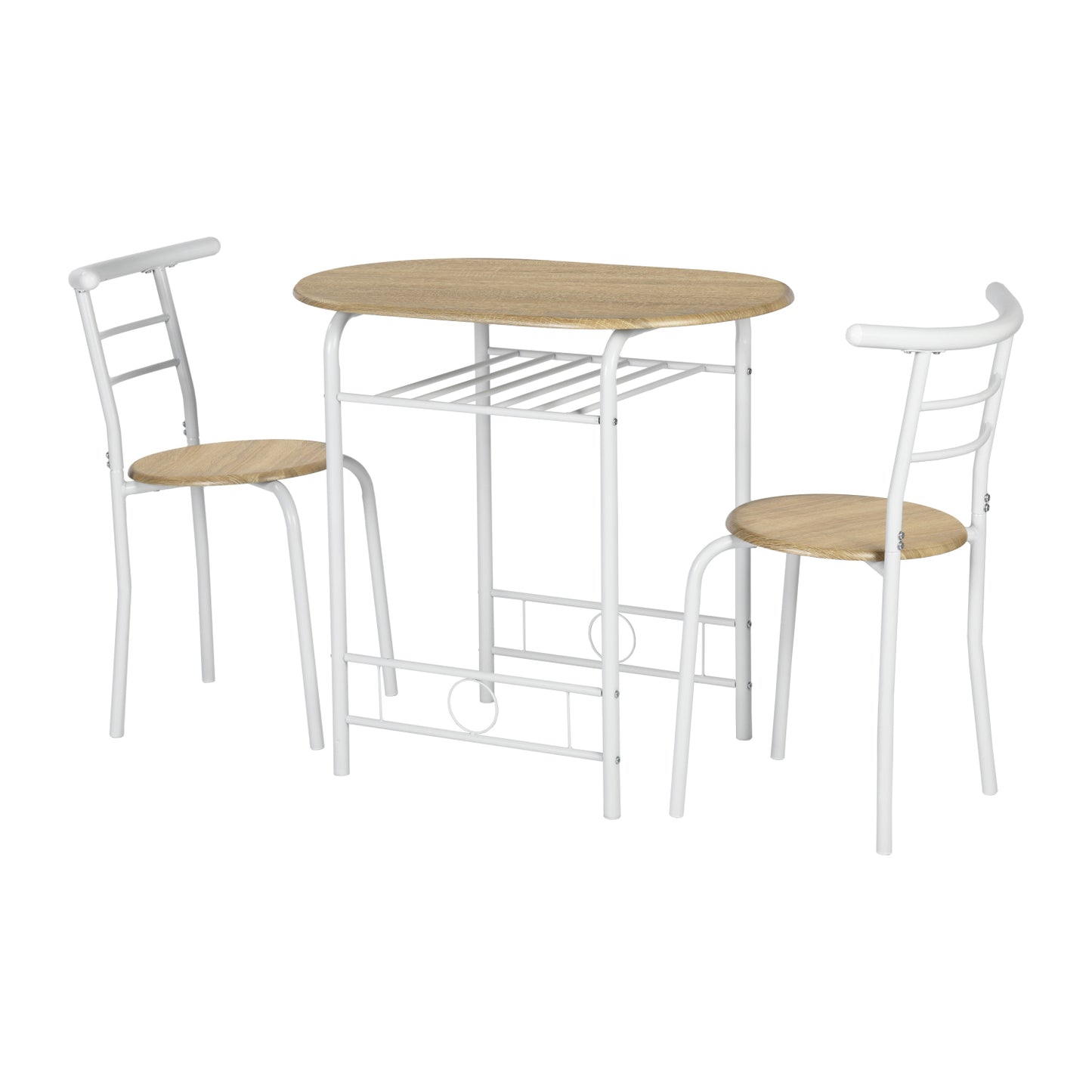 Ensemble table à manger 80x 53x 75 cm et 2 chaises - Hêtre clair et Blanc - Style Industriel, pour Cuisine, Salle à Manger, Salon
