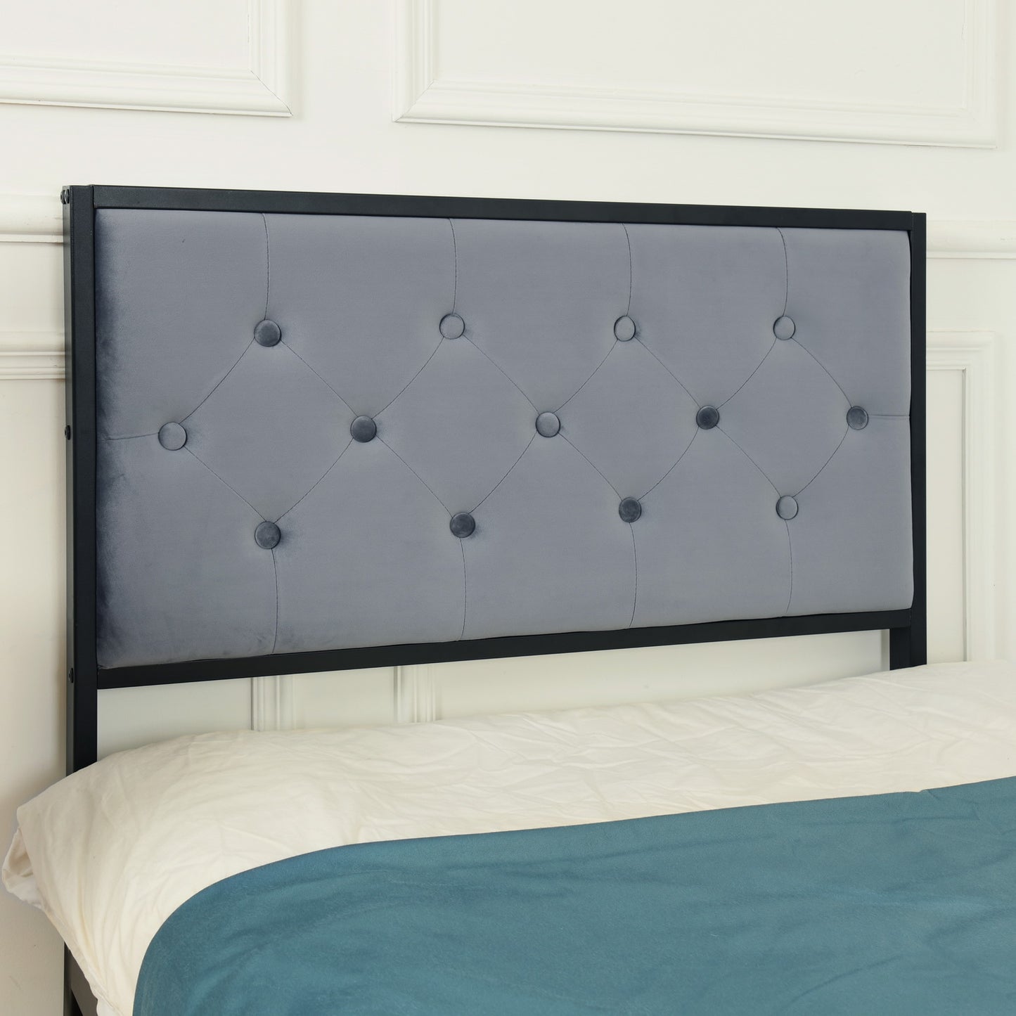 Lit simple métal - 90x190cm - Tête de lit grise - Classique