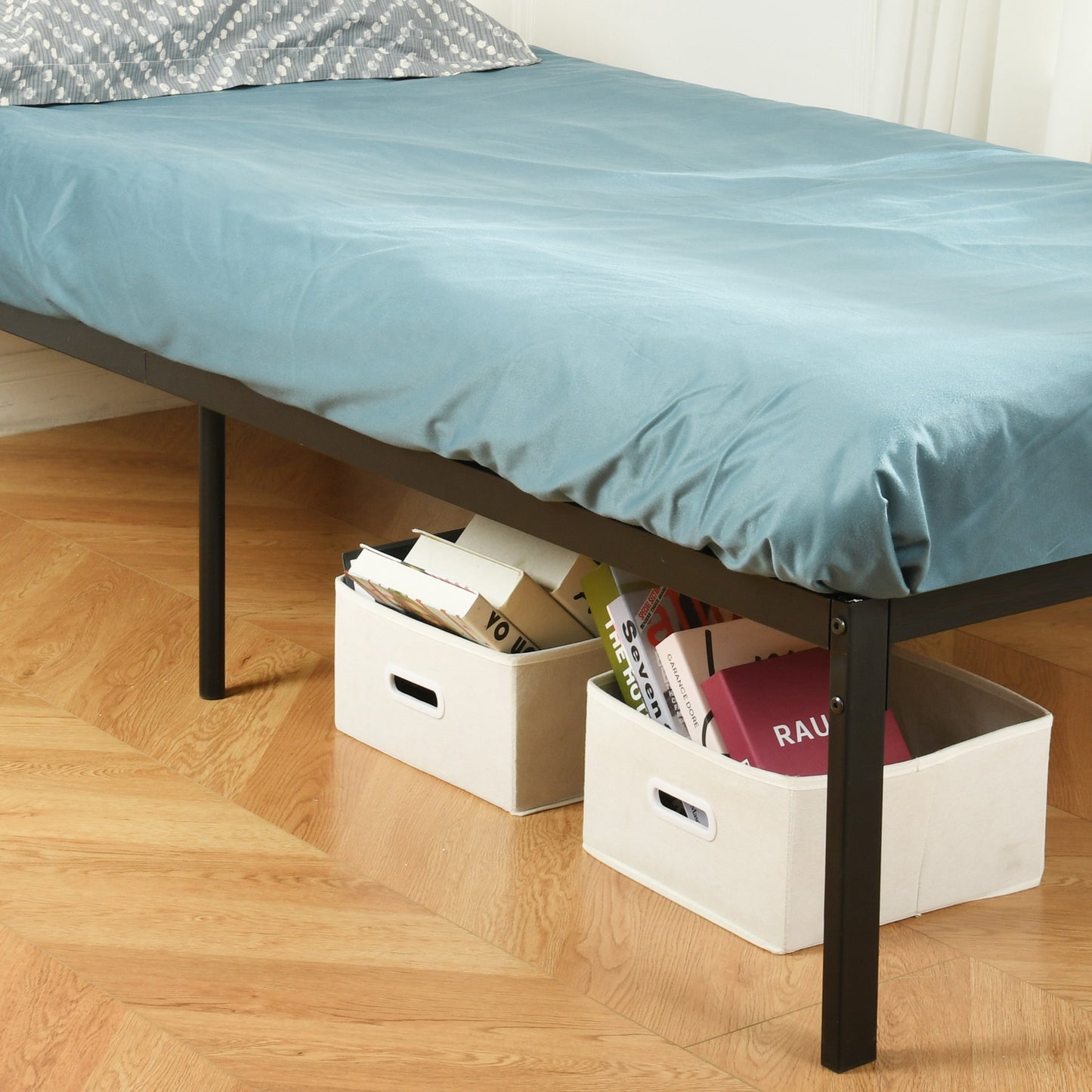 Lit simple métal - 90x190cm - Tête de lit grise - Classique