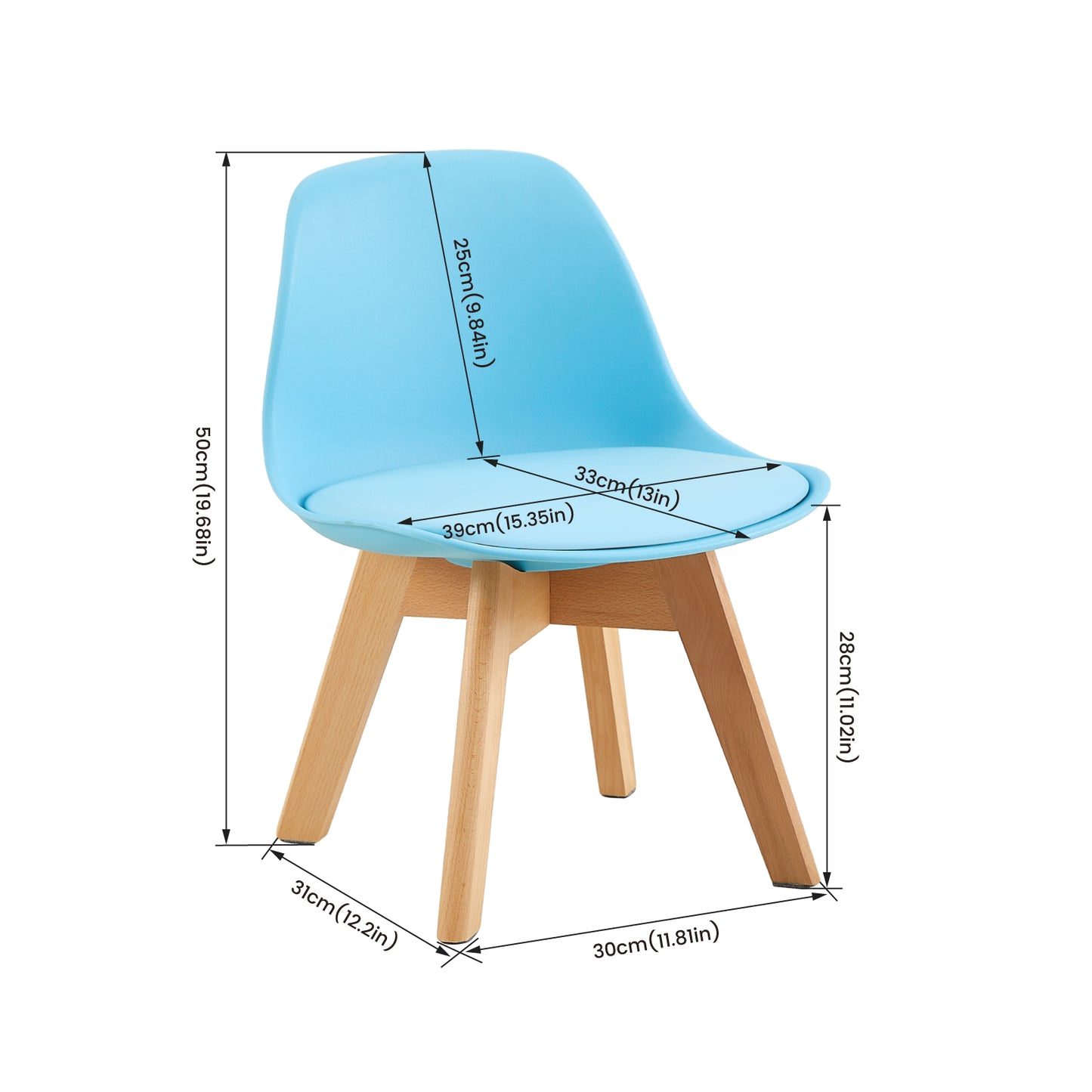 Chaises et table de salle à manger pour enfants Pieds en hêtre ensemble de 3--Bleu