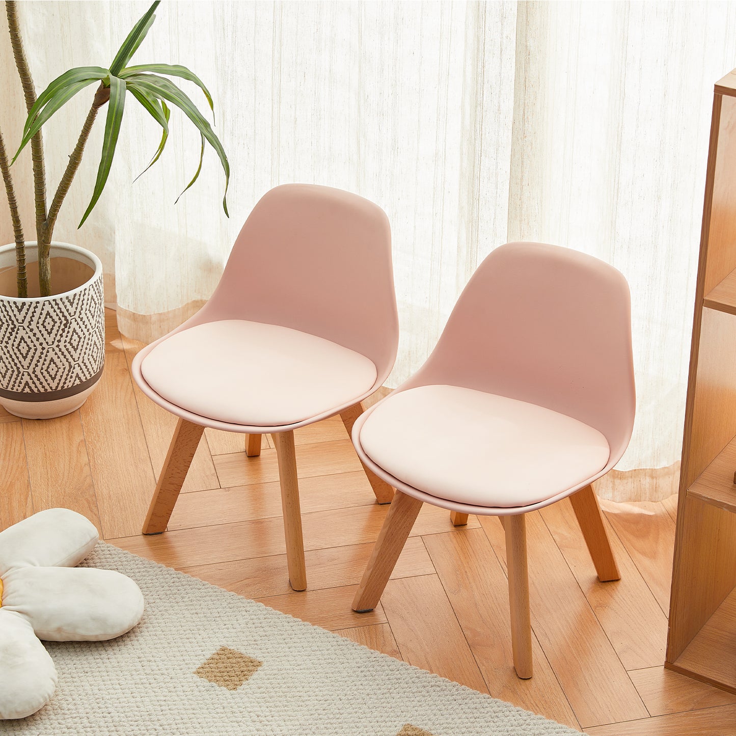 Chaises et table de salle à manger pour enfants Pieds en hêtre ensemble de 3--Rose