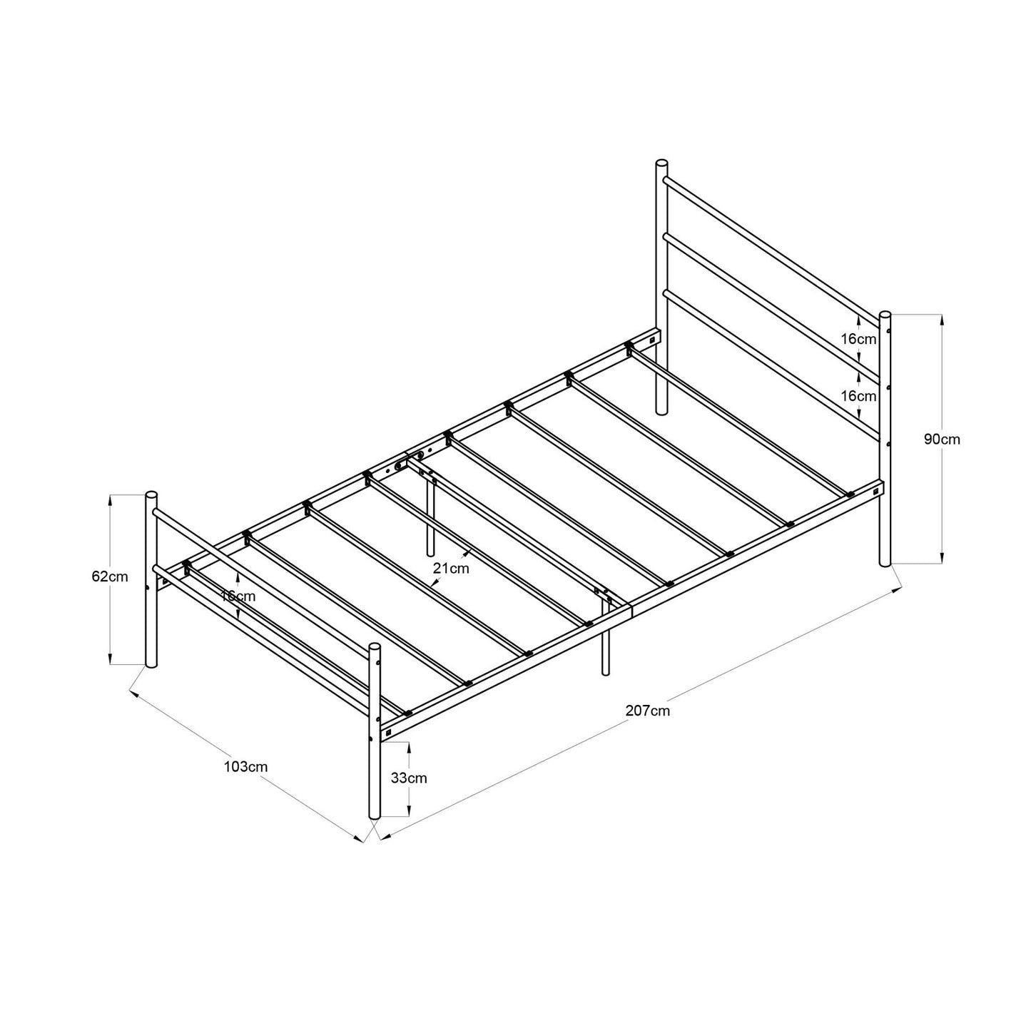 Cadre de Lit Simple en Métal - 100x200 cm - Noir