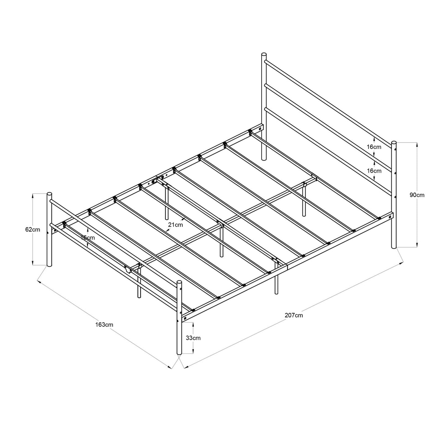 Cadre de Lit Double en Métal - 160x200 cm - Noir
