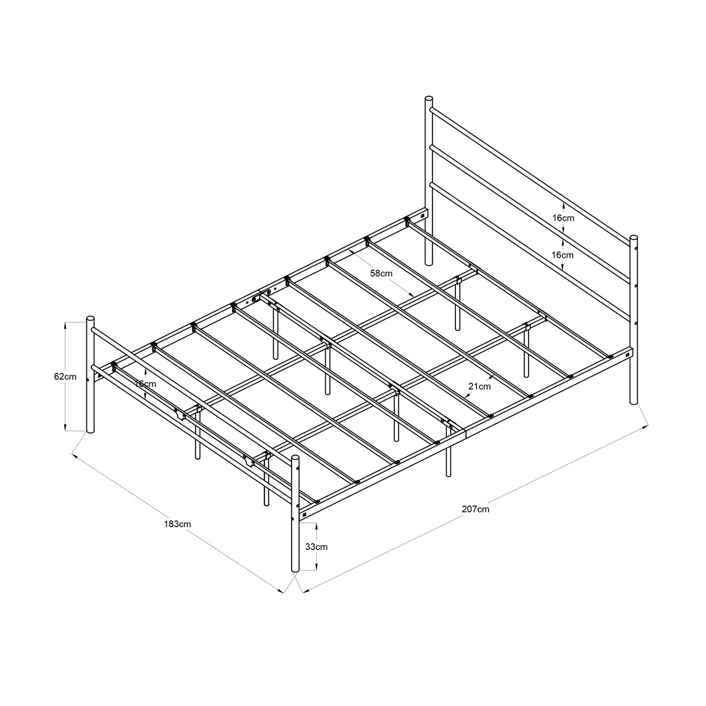 Cadre de Lit Double en Métal - 180x200 cm - Noir