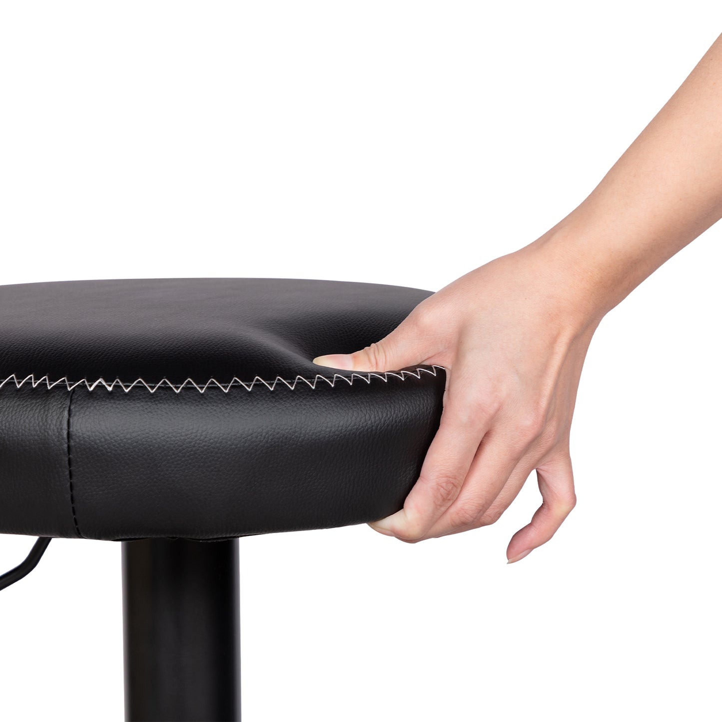 Lot de 2 tabourets de bar réglables en hauteur, pivotants à 360°, rembourrés et sans dossier, en polyuréthane noir, pour cuisine et bar