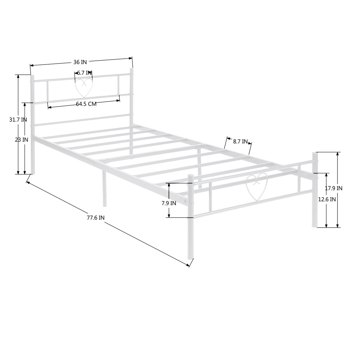 Lit Enfant Contemporain en Métal Blanc - 90x190 cm