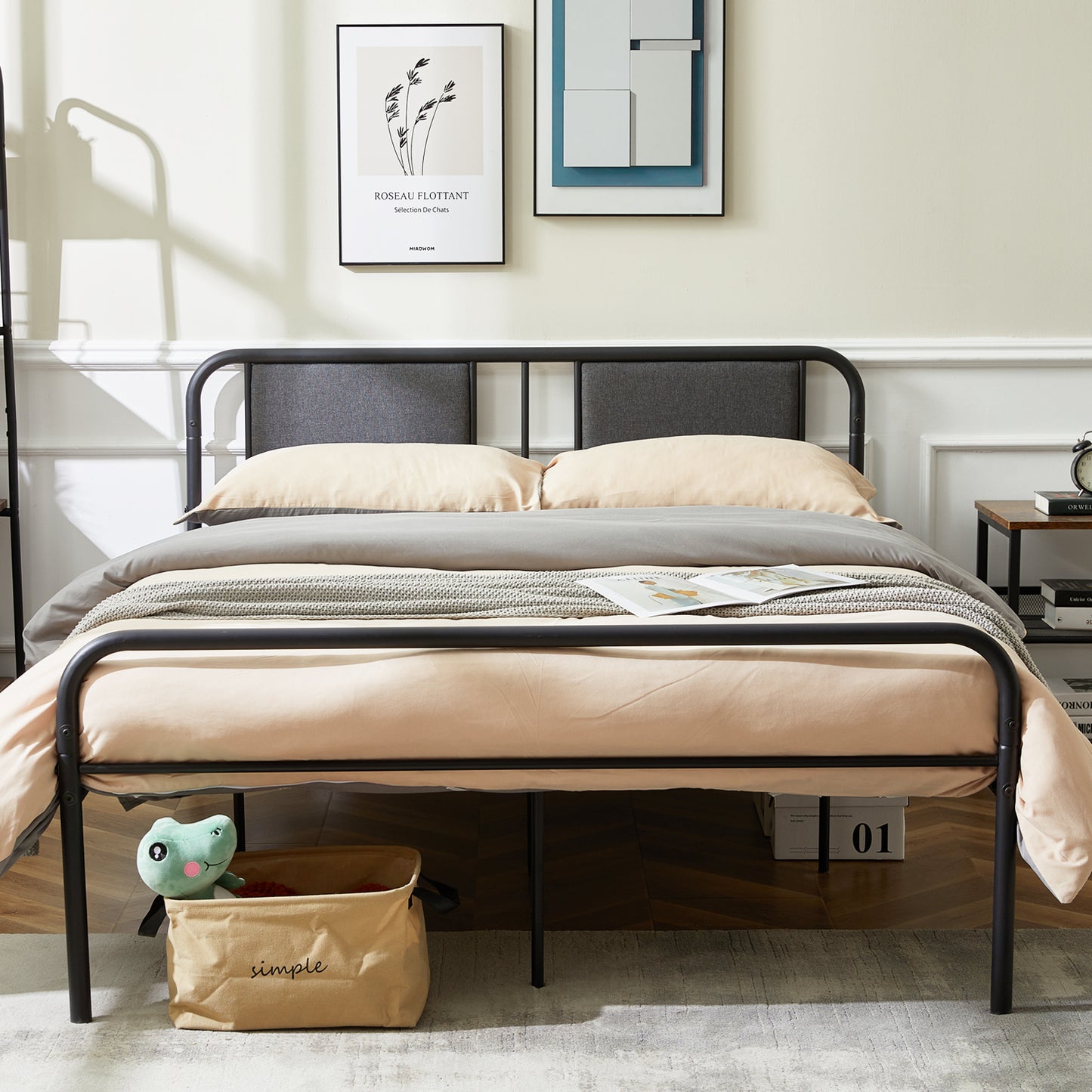 Structure de Lit Double Style Scandinave - 140x190 cm - Noir