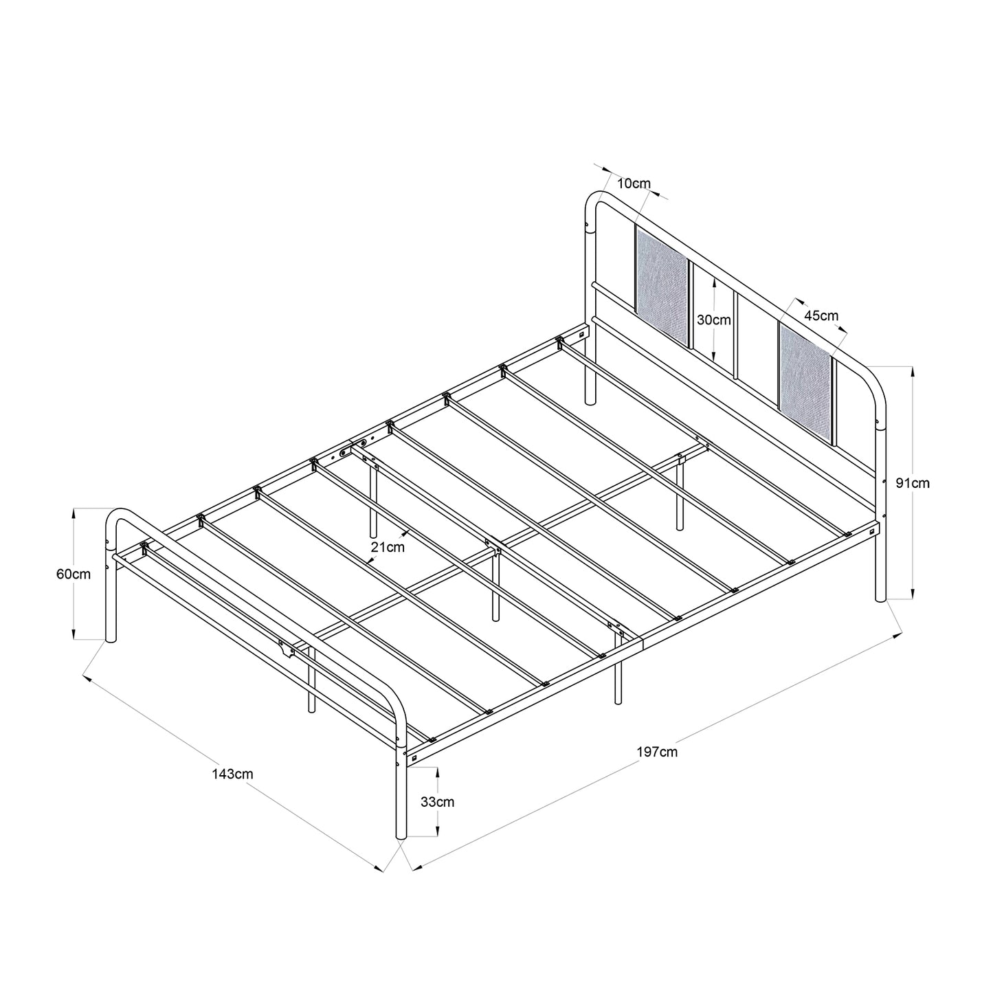 Structure de Lit Double Style Scandinave - 140x190 cm - Noir