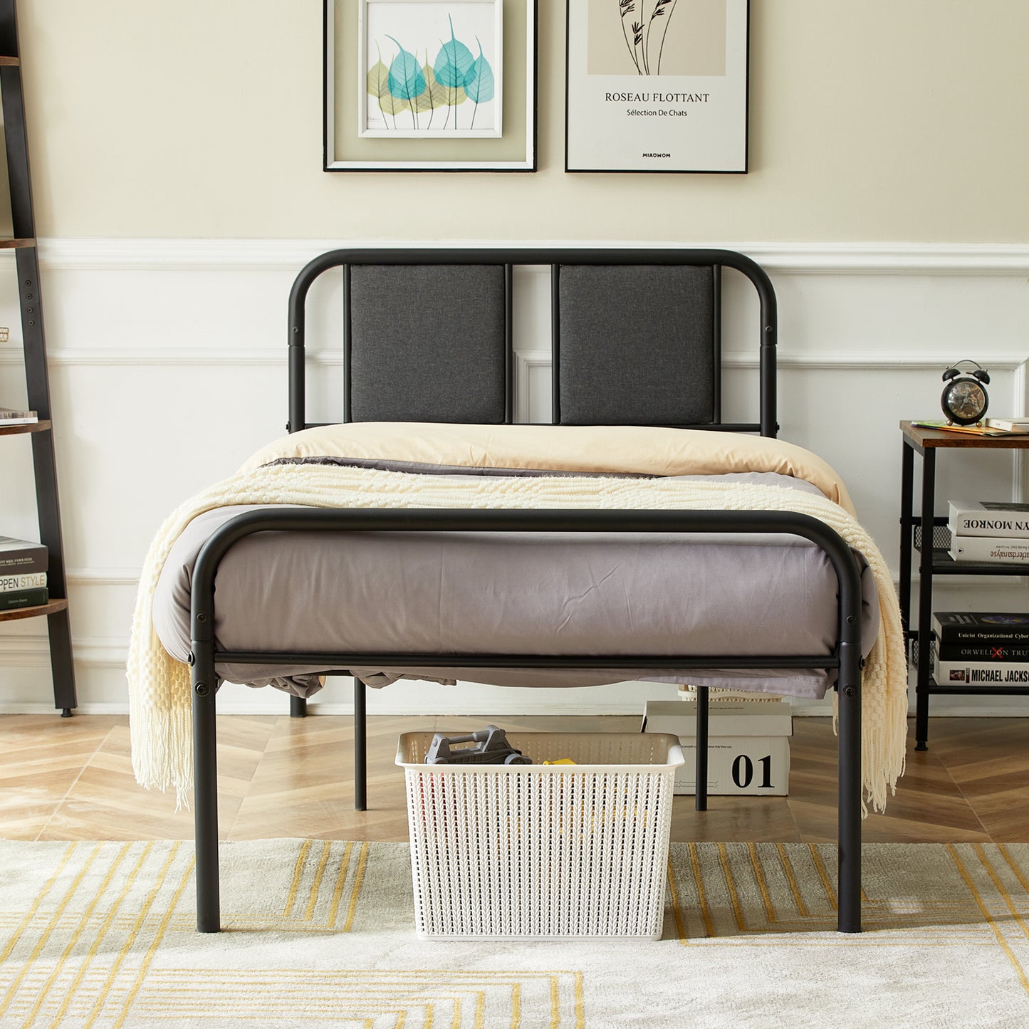 Structure de Lit Simple Style Scandinave - 90x190 cm - Noir