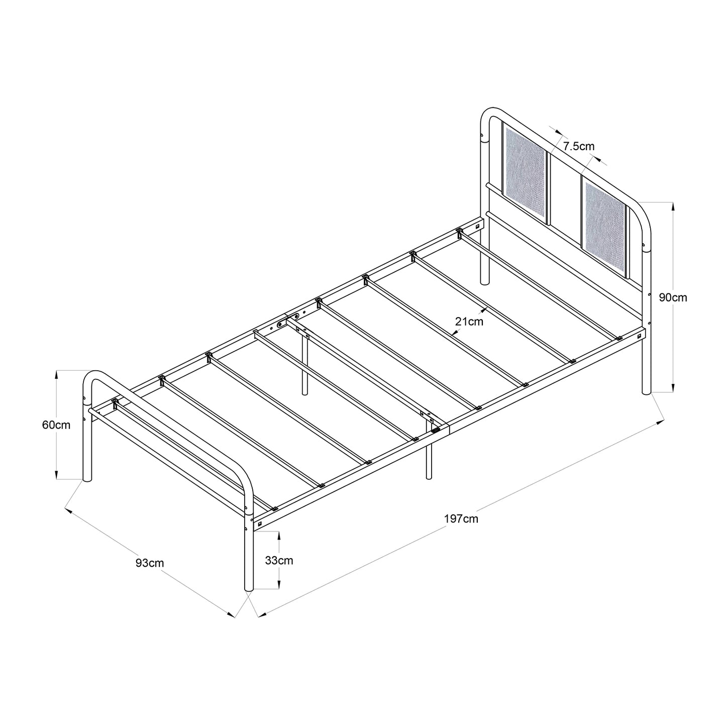 Structure de Lit Simple Style Scandinave - 90x190 cm - Noir