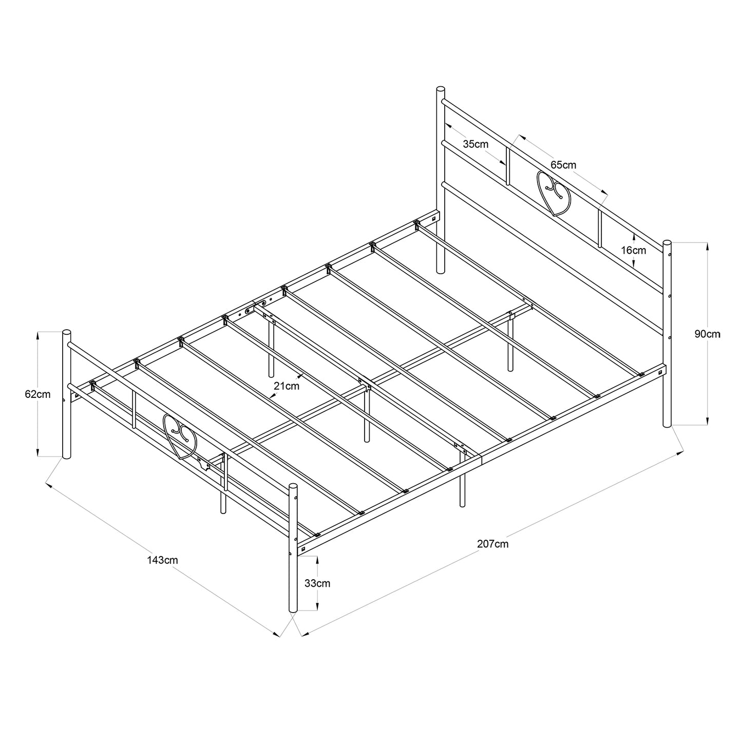 Cadre de Lit Adulte en Métal - 140x200 cm - Noir, Design Moderne et Résistant