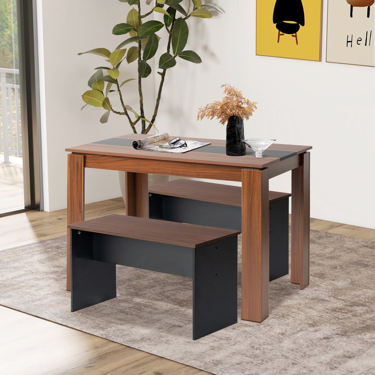 Lot de 2 Chaises de Salle à Manger, Économisez de l'espace, Adapté à la Chambre, Salon, Balcon, 90 x 30 x 45 cm--Couleur noyer + Noir