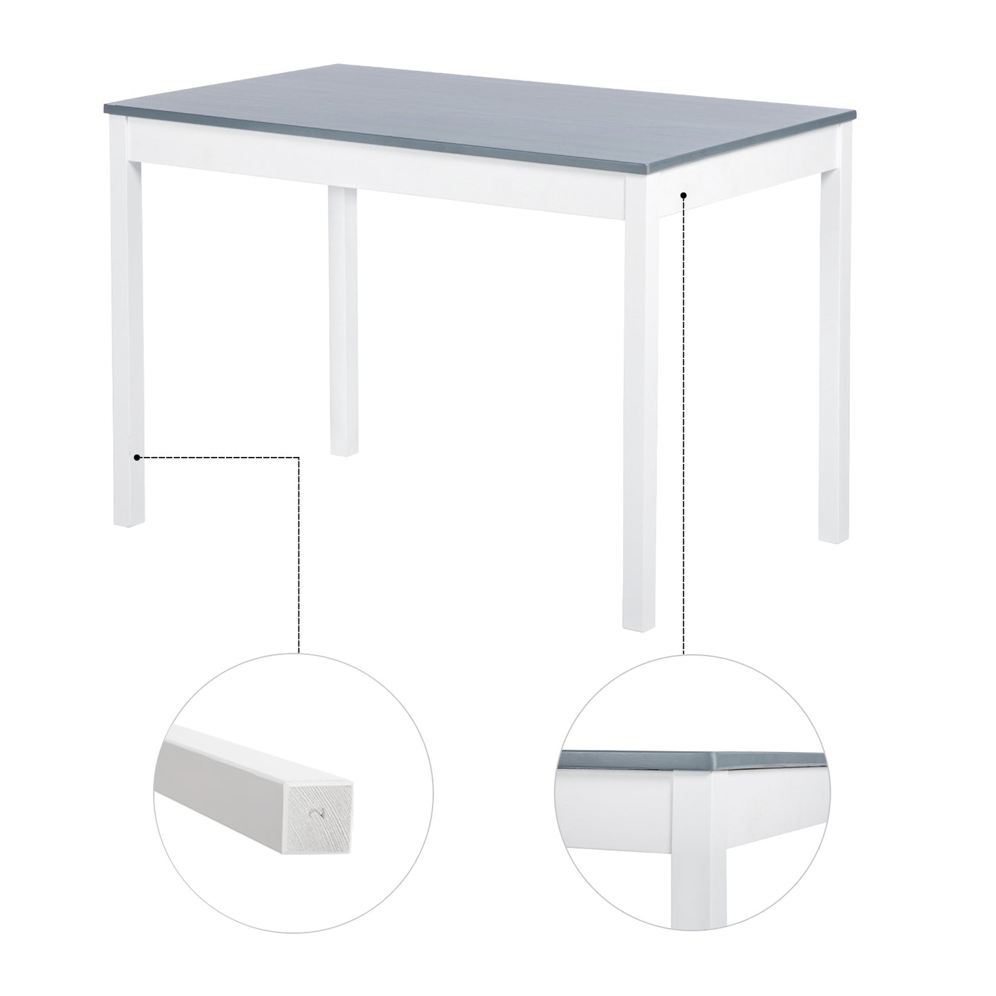 Ensemble de Table et Chaises en Pin Pur - 1 Table et 4 Chaises Assorties Gris et Blanc