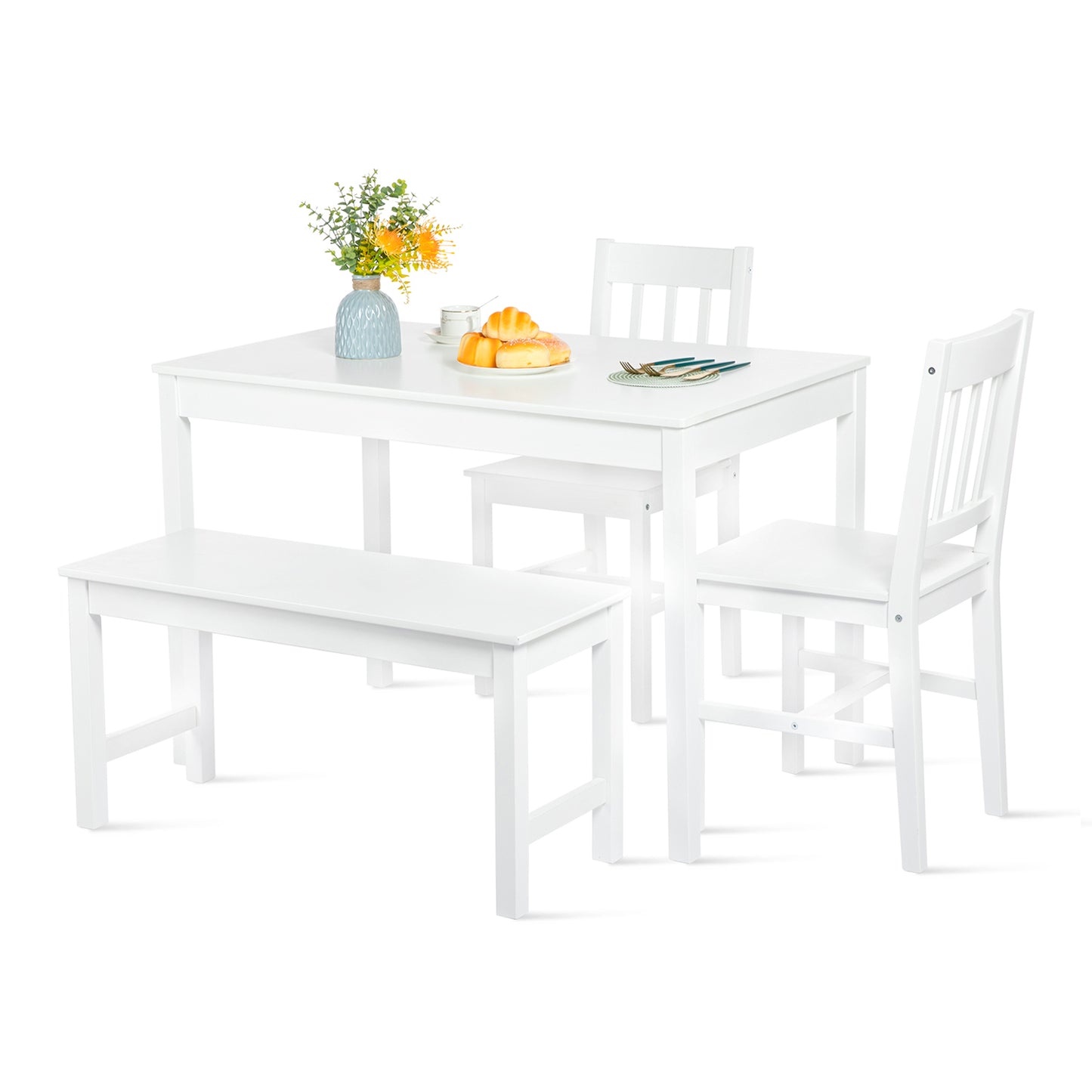Ensemble de Table et 2 chaises et 1 banc pour Salle à Manger - Blanc