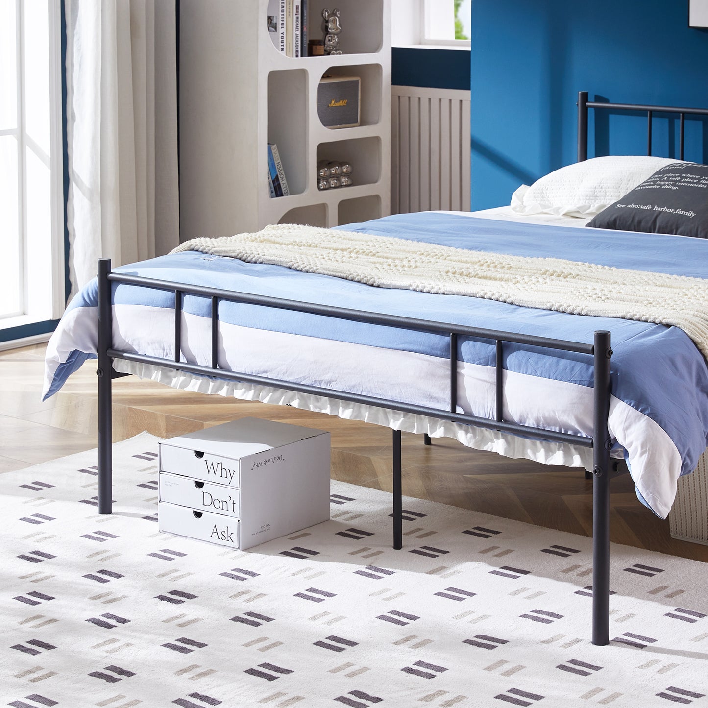 Lit Double Contemporain pour Adulte ou Enfant - 140x200 cm - Noir