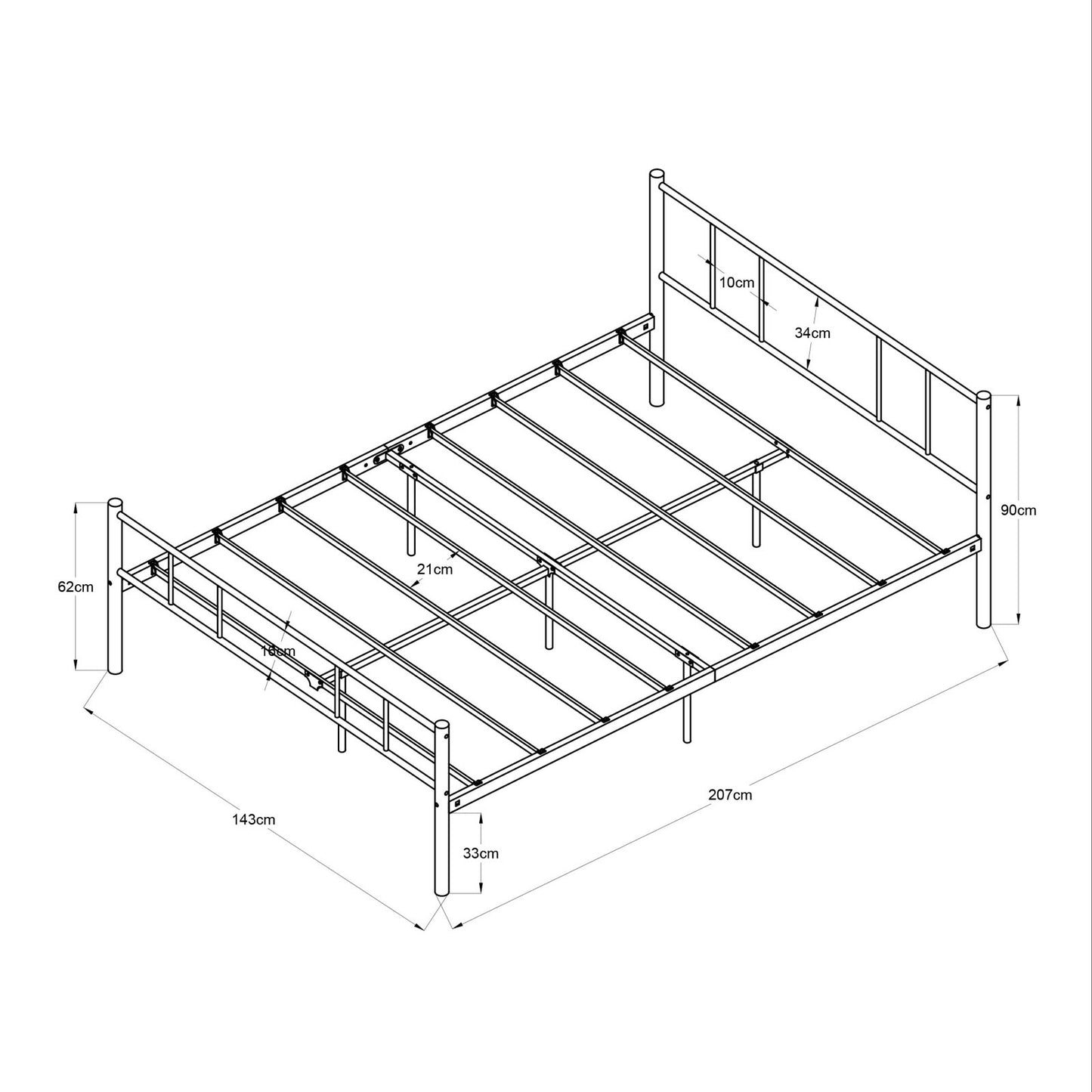 Lit Double Contemporain pour Adulte ou Enfant - 140x200 cm - Noir