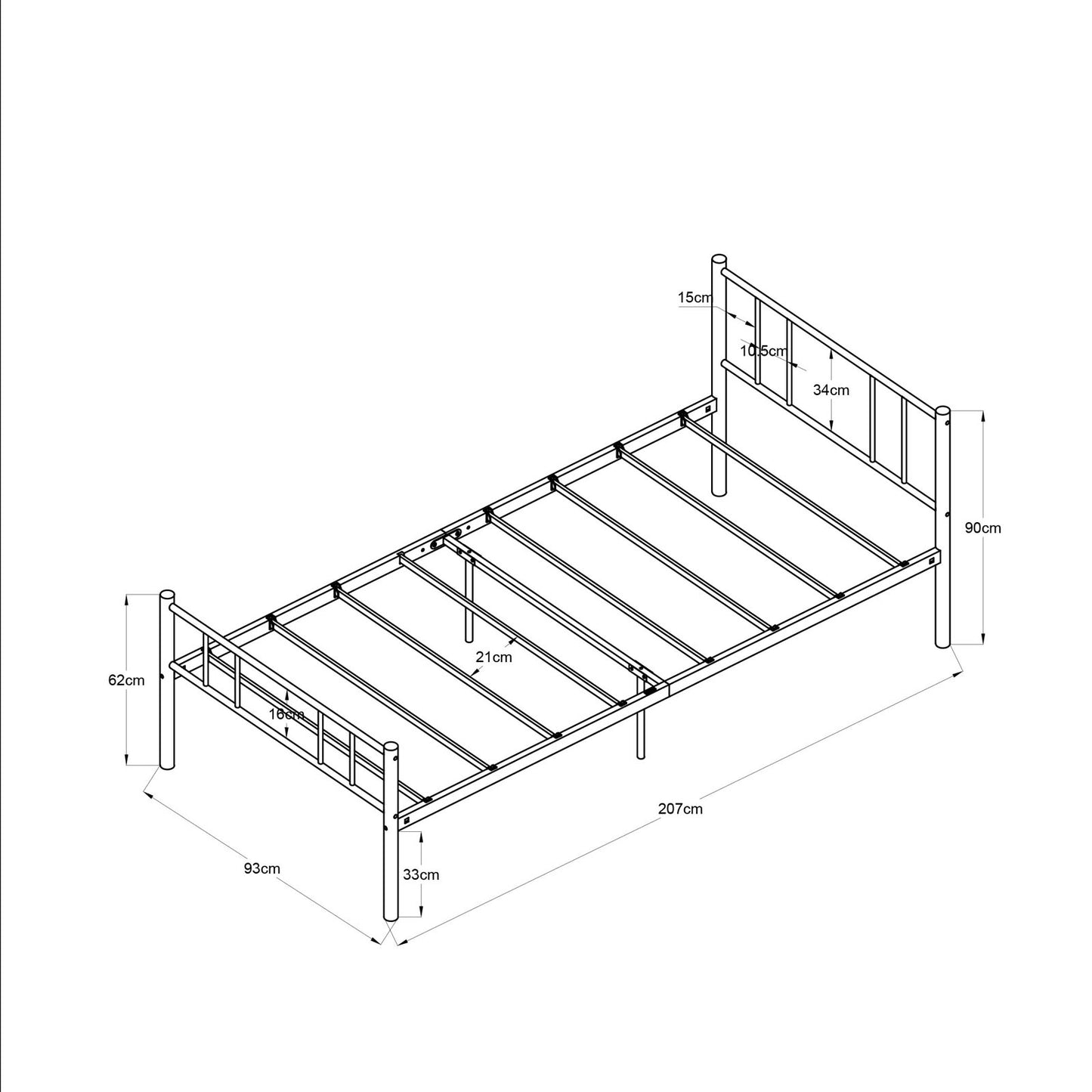 Lit enfant 90x200cm,Lit simple pour adulten contemporain noir
