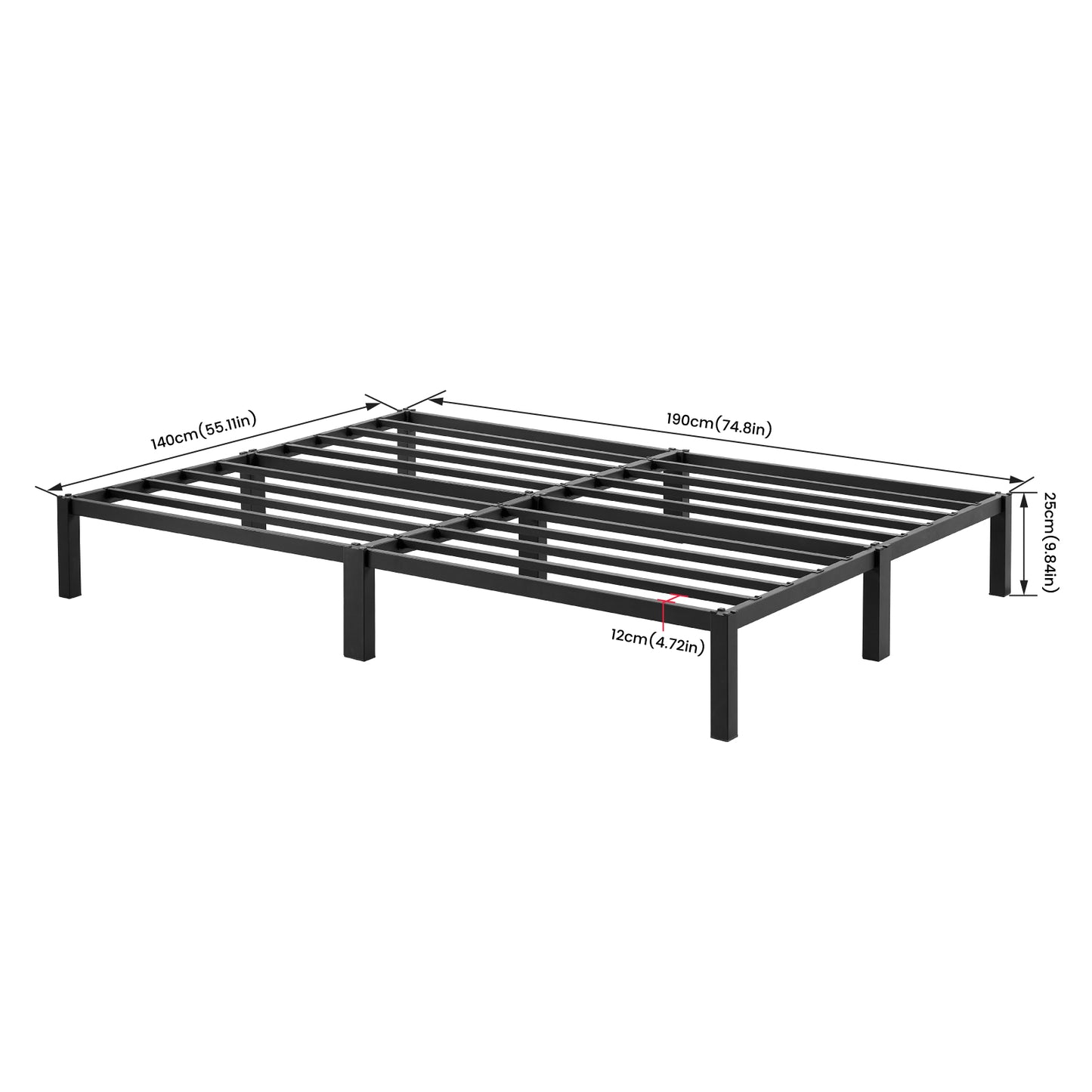 90 x 190 cm Cadre de Lit en Bloc, Metal Sommier pour 2 Personnes Adulte Lit avec Sommier - Noir